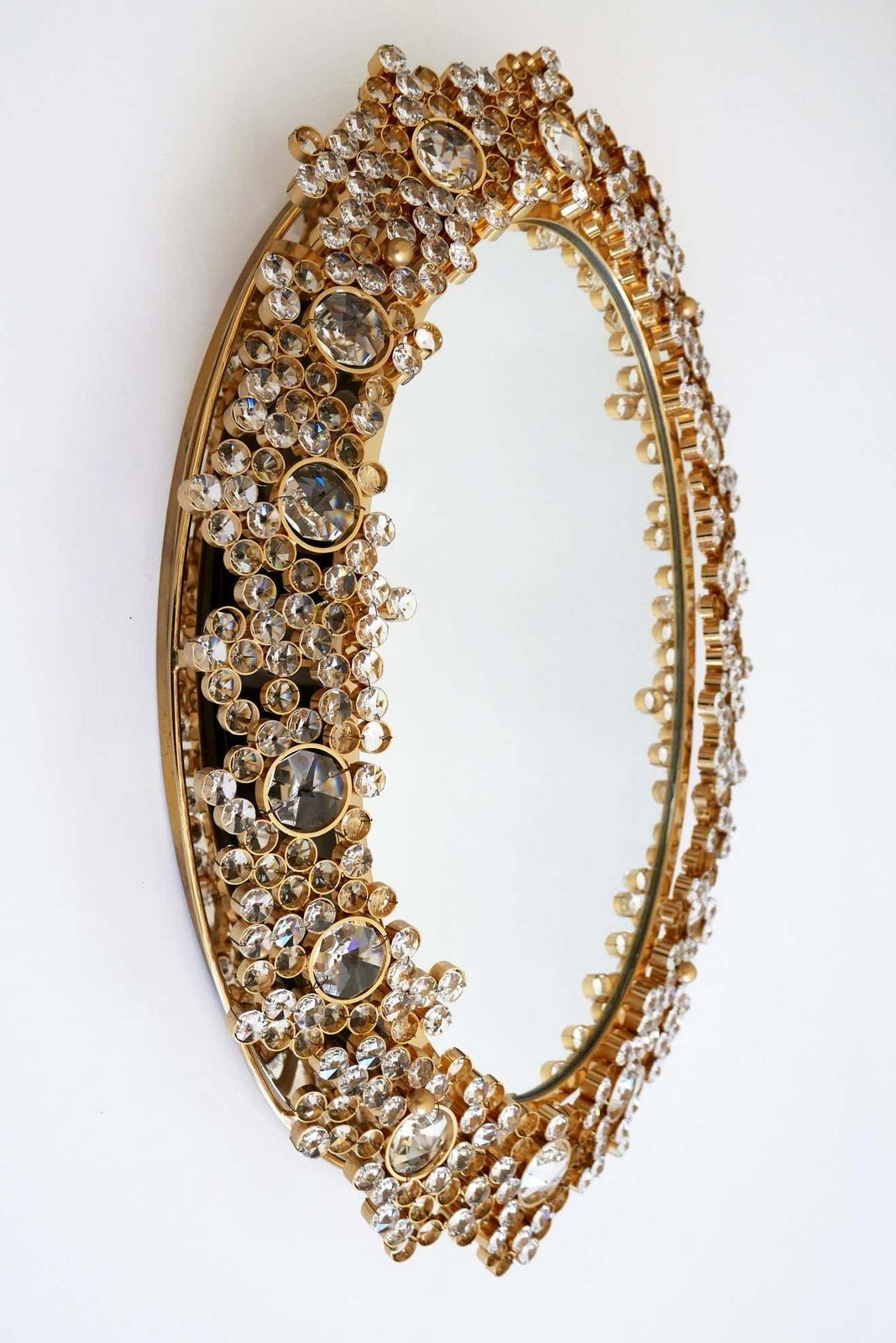 Gorgeous Gilt Brass & Crystal Glass Backlit Wall Mirror By Palwa, Germany, 1970s photo buy