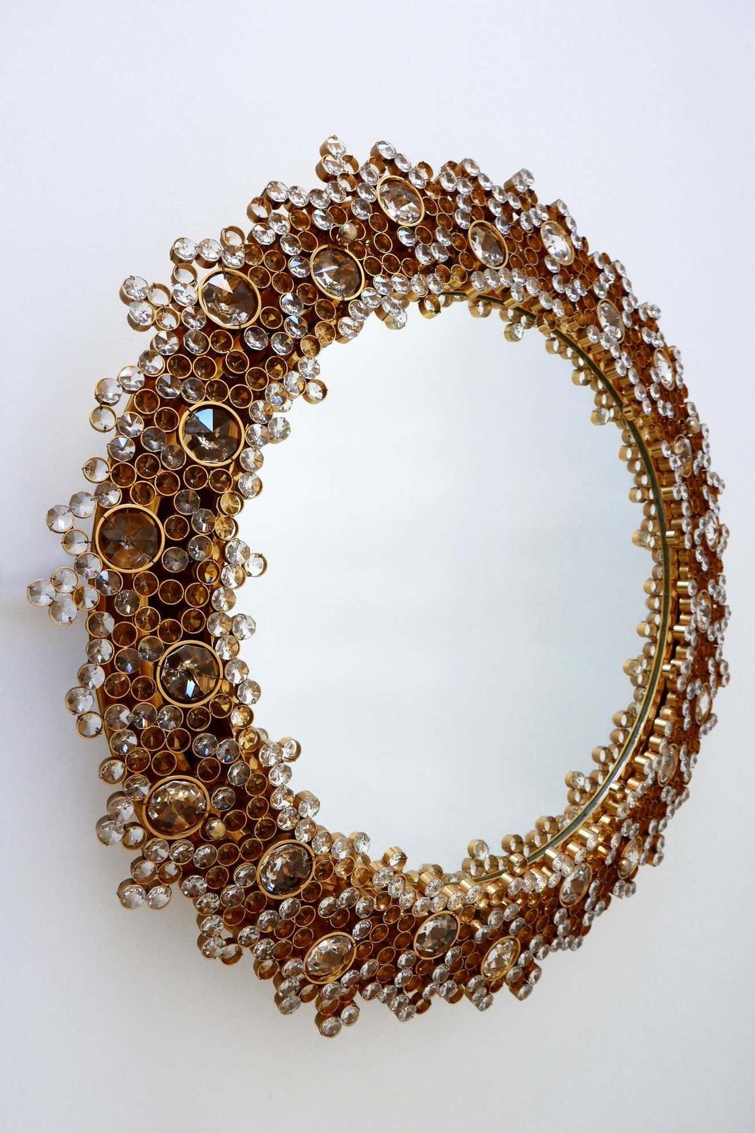 Gorgeous Gilt Brass & Crystal Glass Backlit Wall Mirror By Palwa, Germany, 1970s photo Home Decor