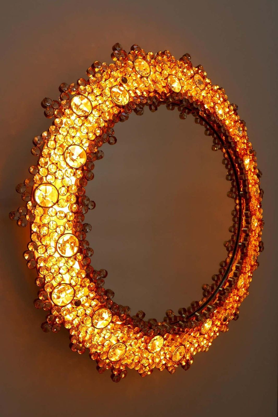 Gorgeous Gilt Brass & Crystal Glass Backlit Wall Mirror By Palwa, Germany, 1970s photo 6807.0