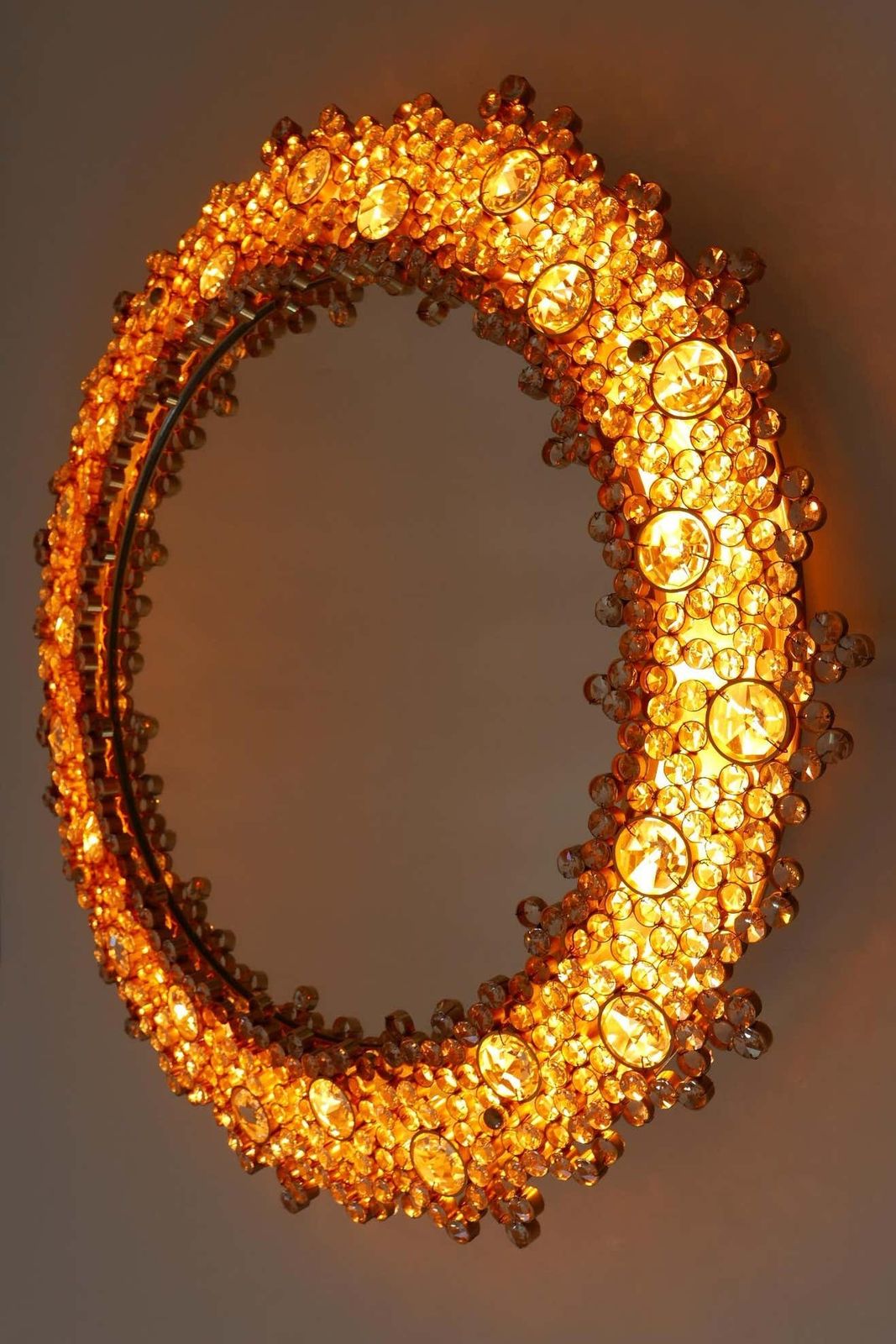 photo vinterior Gorgeous Gilt Brass & Crystal Glass Backlit Wall Mirror By Palwa, Germany, 1970s