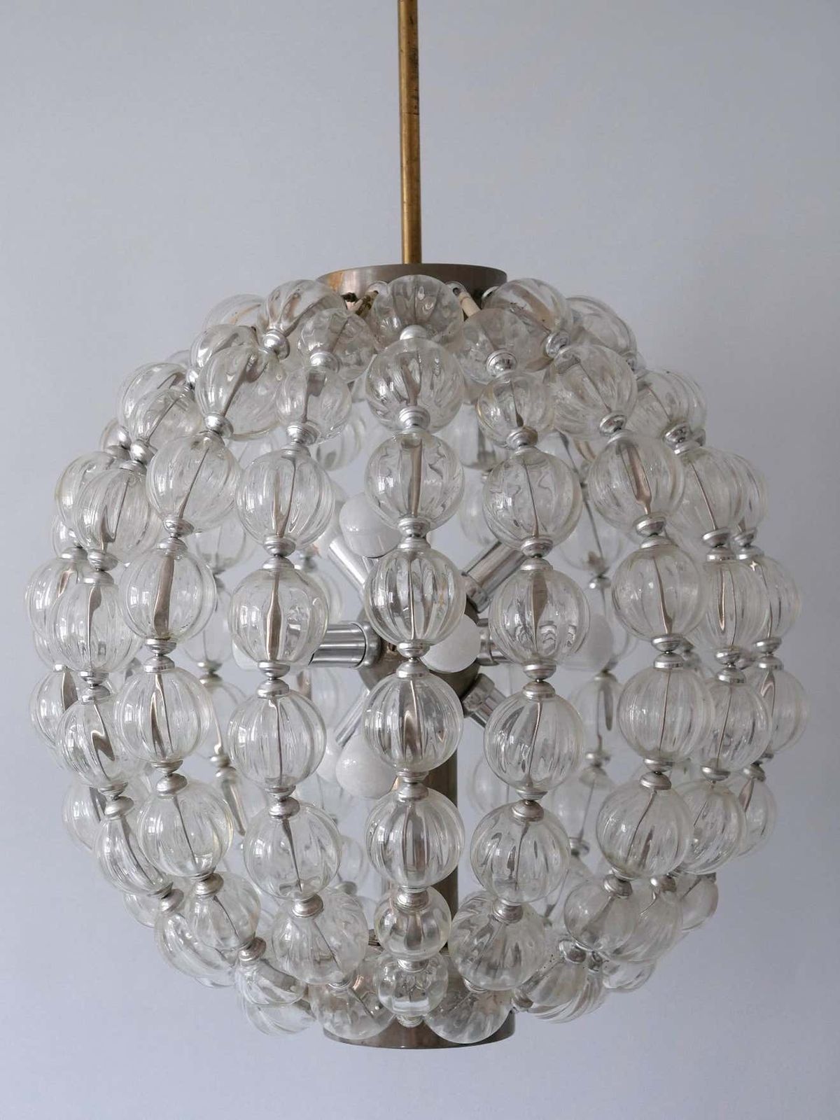 Huge Mid Century Modern 13 Flamed Glass Sputnik Chandelier Or Pendant Lamp 1960s photo vintage