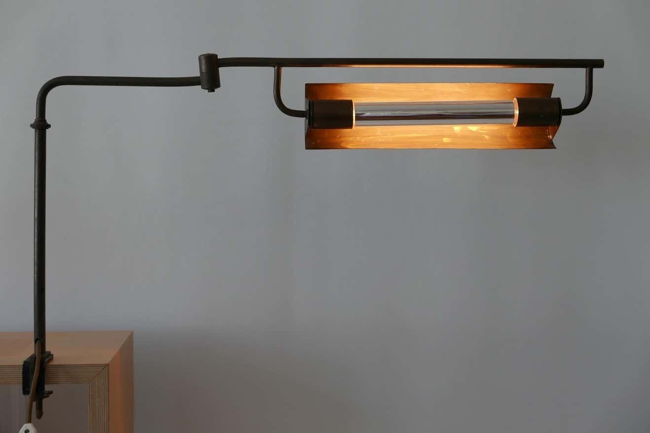 Exceptional Modernist Bauhaus Articulated Brass Clamp Table Lamp, Germany, 1930s photo furniture
