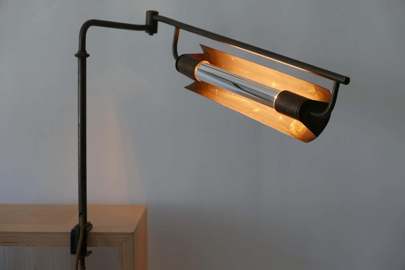 Lighting Exceptional Modernist Bauhaus Articulated Brass Clamp Table Lamp, Germany, 1930s photo