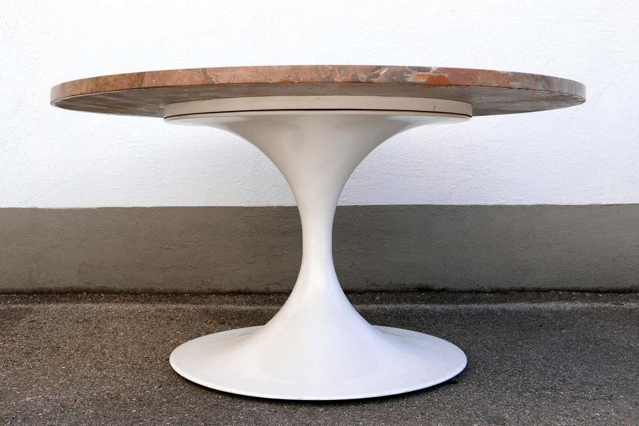 photo furniture Rare Mid Century Modern Tulip Base Marble Coffee Table By Honsel, Germany, 1960s