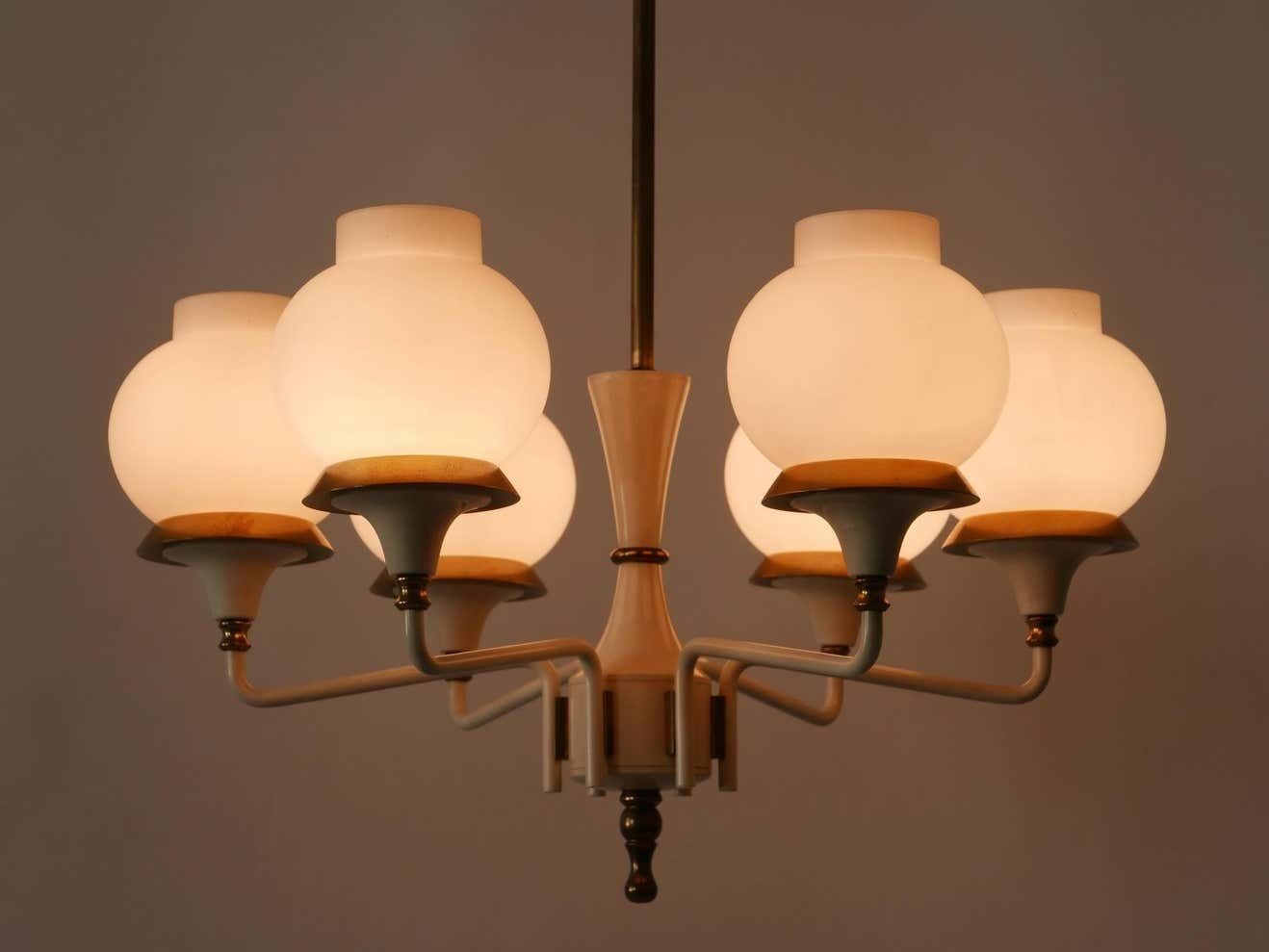 Mid Century Modern Six Armed Tulipan Pendant Lamp Or Chandelier By Kaiser 1950s photo vintage