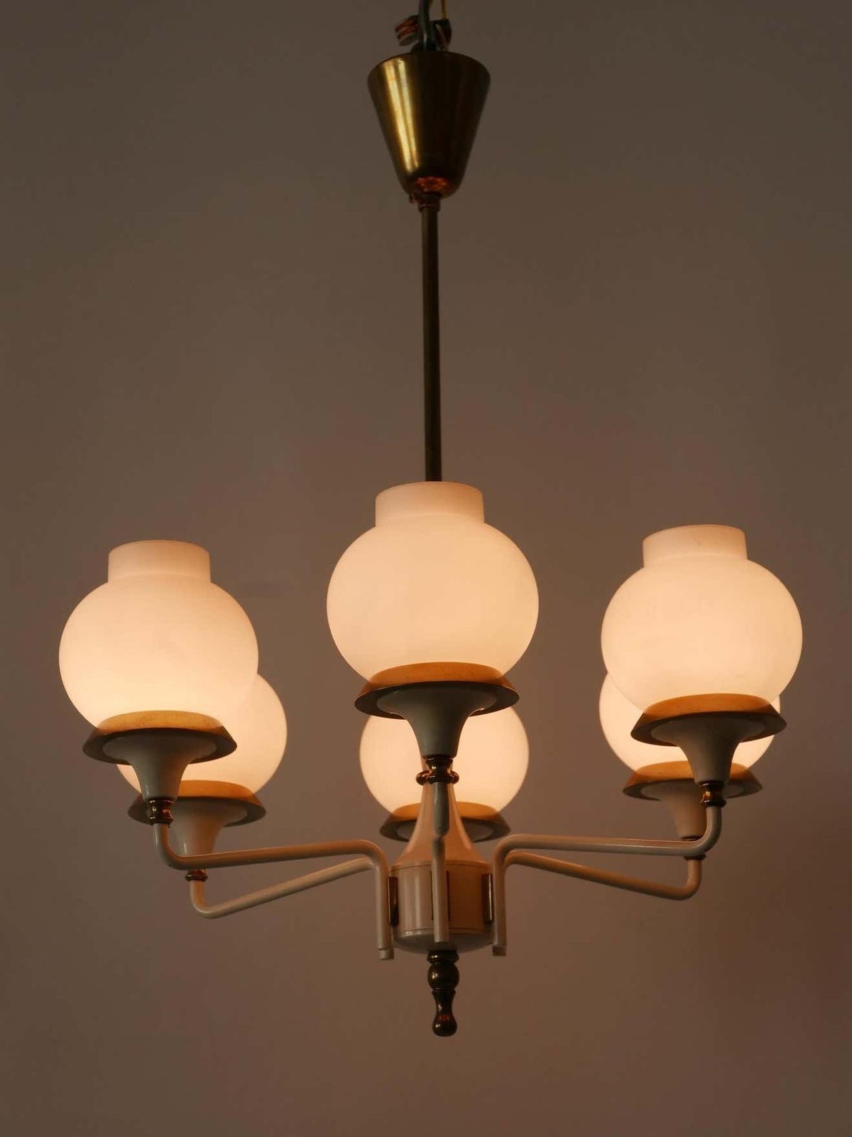 photo buy Mid Century Modern Six Armed Tulipan Pendant Lamp Or Chandelier By Kaiser 1950s
