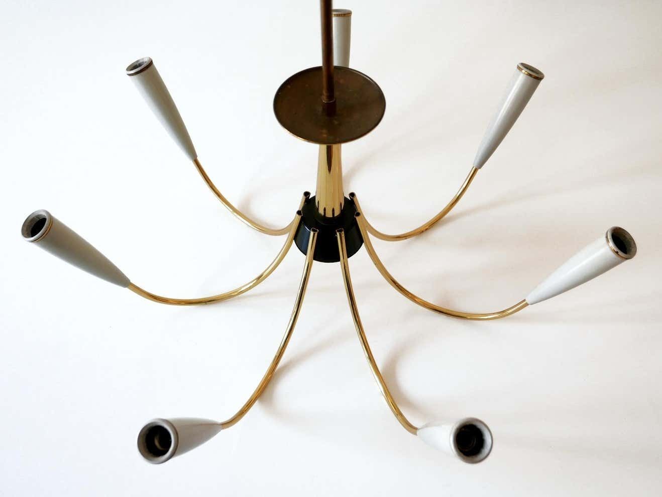 Lighting Mid Century Modern Seven Flamed Sputnik Pendant Lamp Or Chandelier Germany 1950s photo