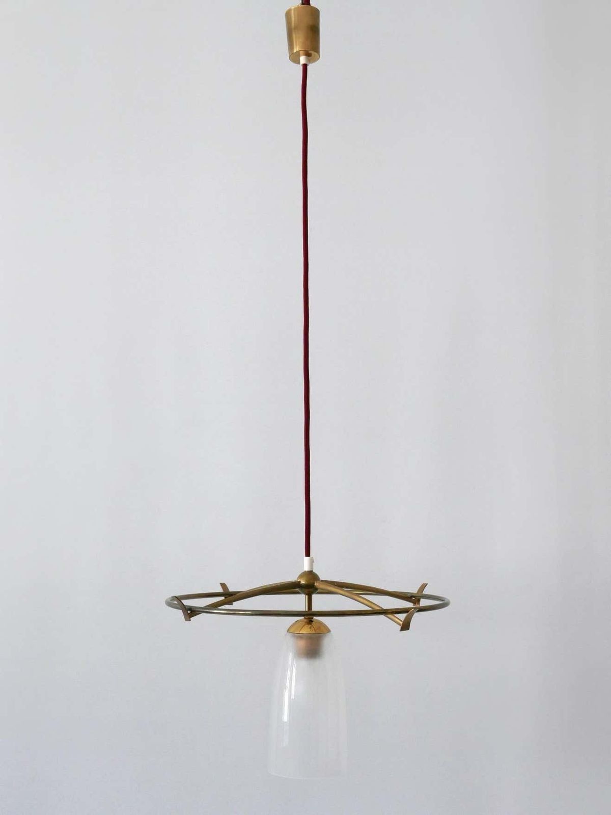 Minimalistic Mid Century Modern Brass & Glass Ufo Pendant Lamp Germany, 1950s photo Lighting