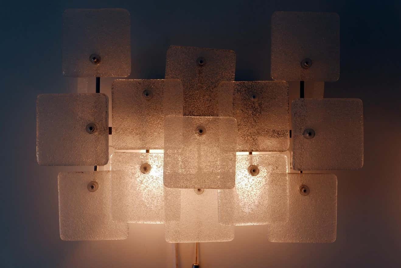 Set Of Two Midcentury Ice Glass Wall Lamps Or Sconces By Kalmar Franken, 1960s photo vintage