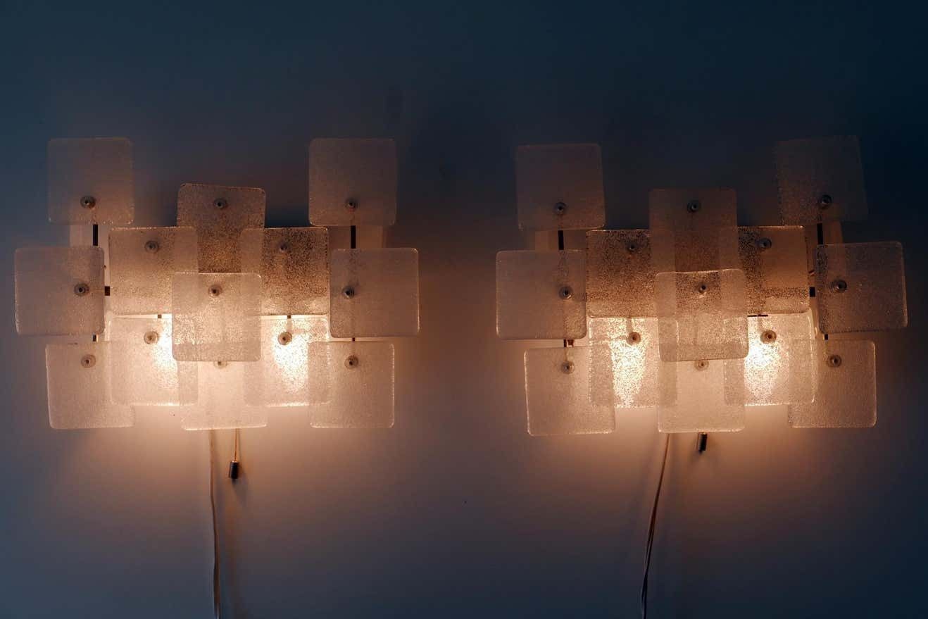photo for sale Set Of Two Midcentury Ice Glass Wall Lamps Or Sconces By Kalmar Franken, 1960s