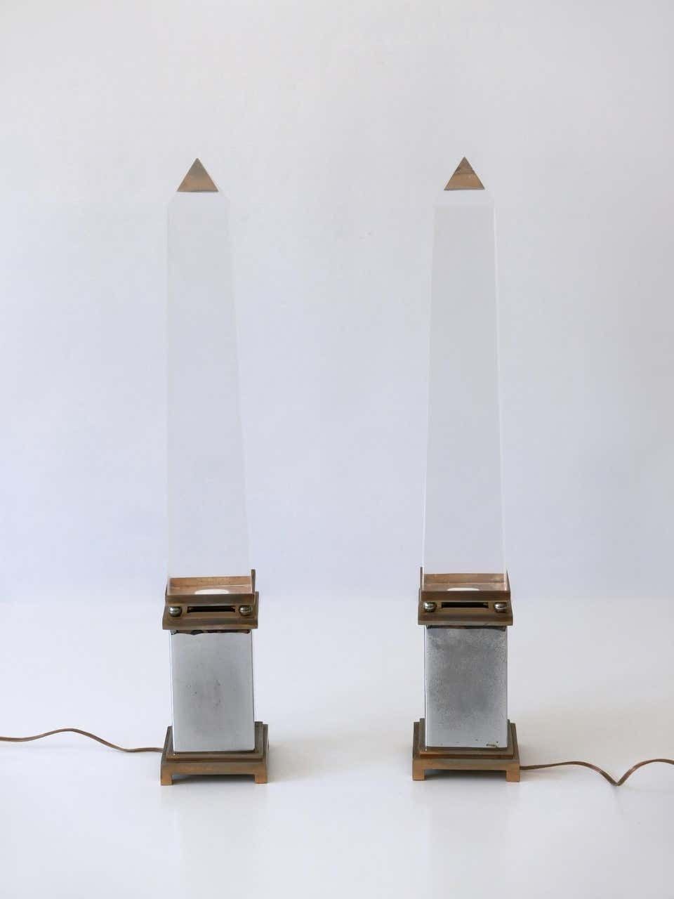 Lighting Set Of Two Lucite Obelisk Table Lamps By Sandro Petti For Maison Jansen France photo