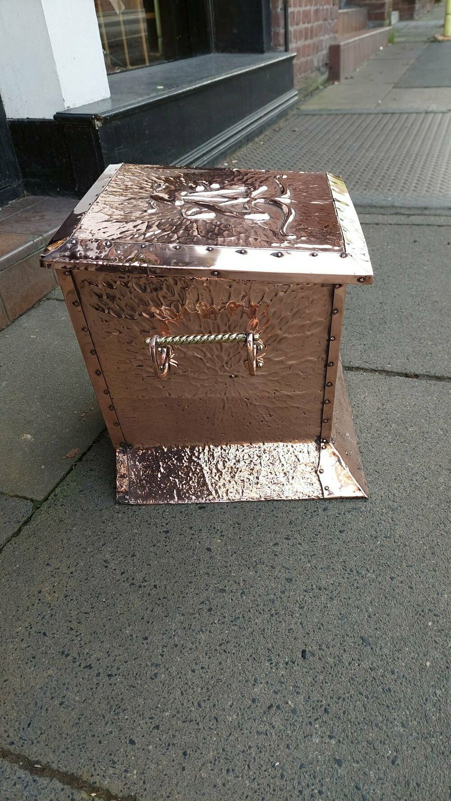Arts & Crafts Copper Coal And Log Box photo for sale