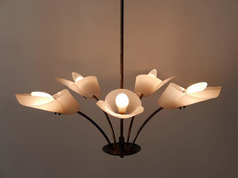 Lovely Mid Century Modern Fived Armed Chandelier Or Pendant Lamp Germany 1950s photo Lighting
