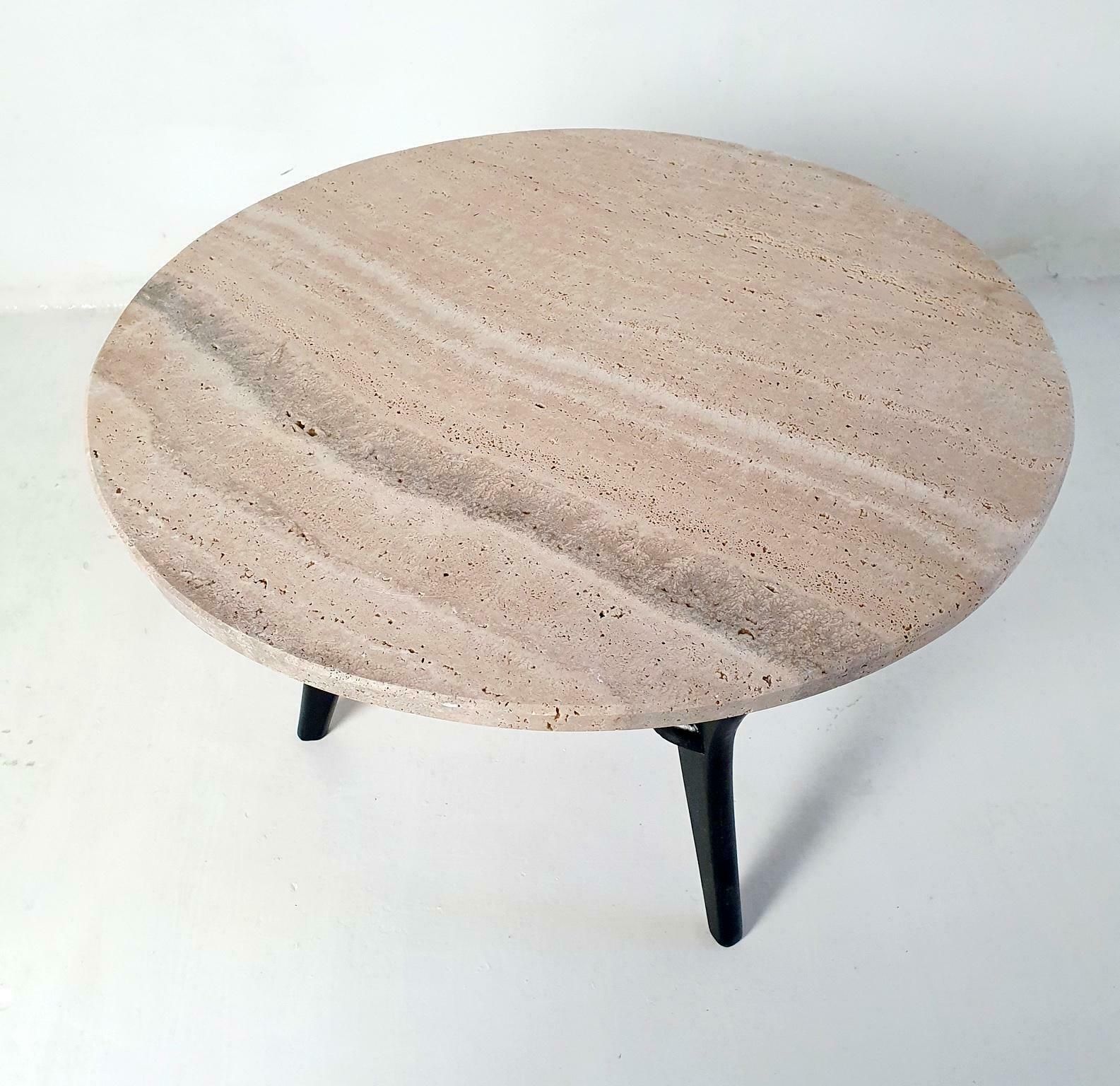 Mid Century Round Coffee Table In Travertine, Italy, 1950's photo vintage