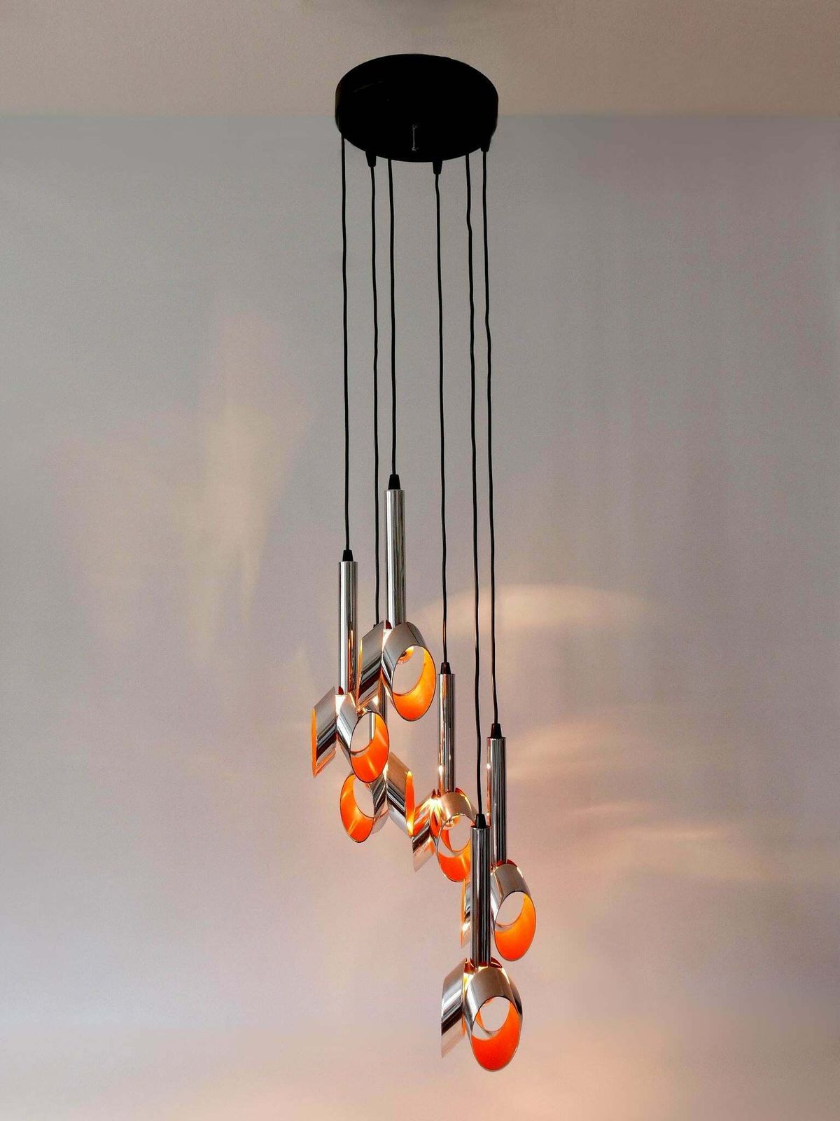 Exceptional Mid Century Modern Six Armed Tulip Chandelier Or Pendant Lamp 1970s photo furniture