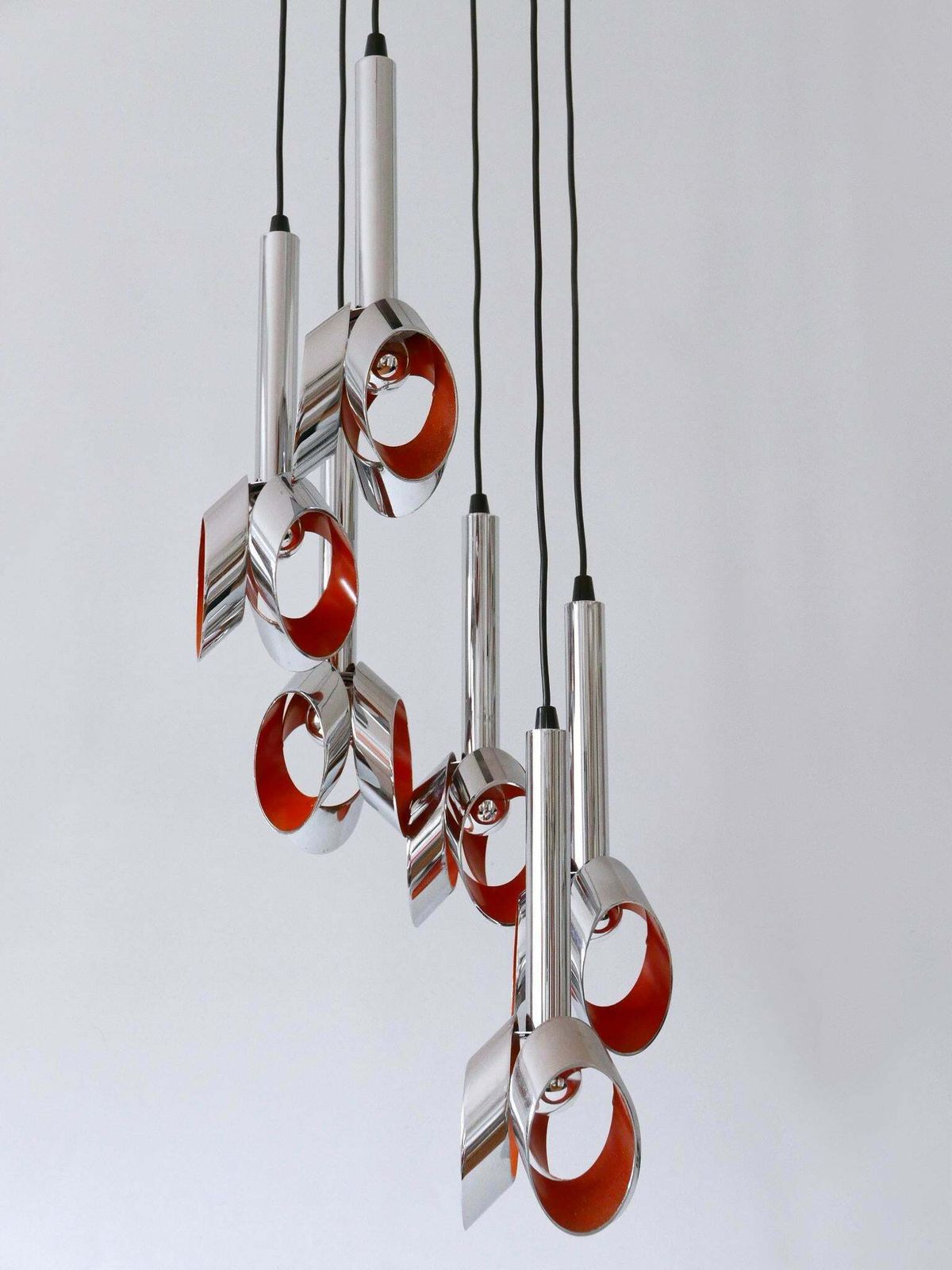 Exceptional Mid Century Modern Six Armed Tulip Chandelier Or Pendant Lamp 1970s photo vintage