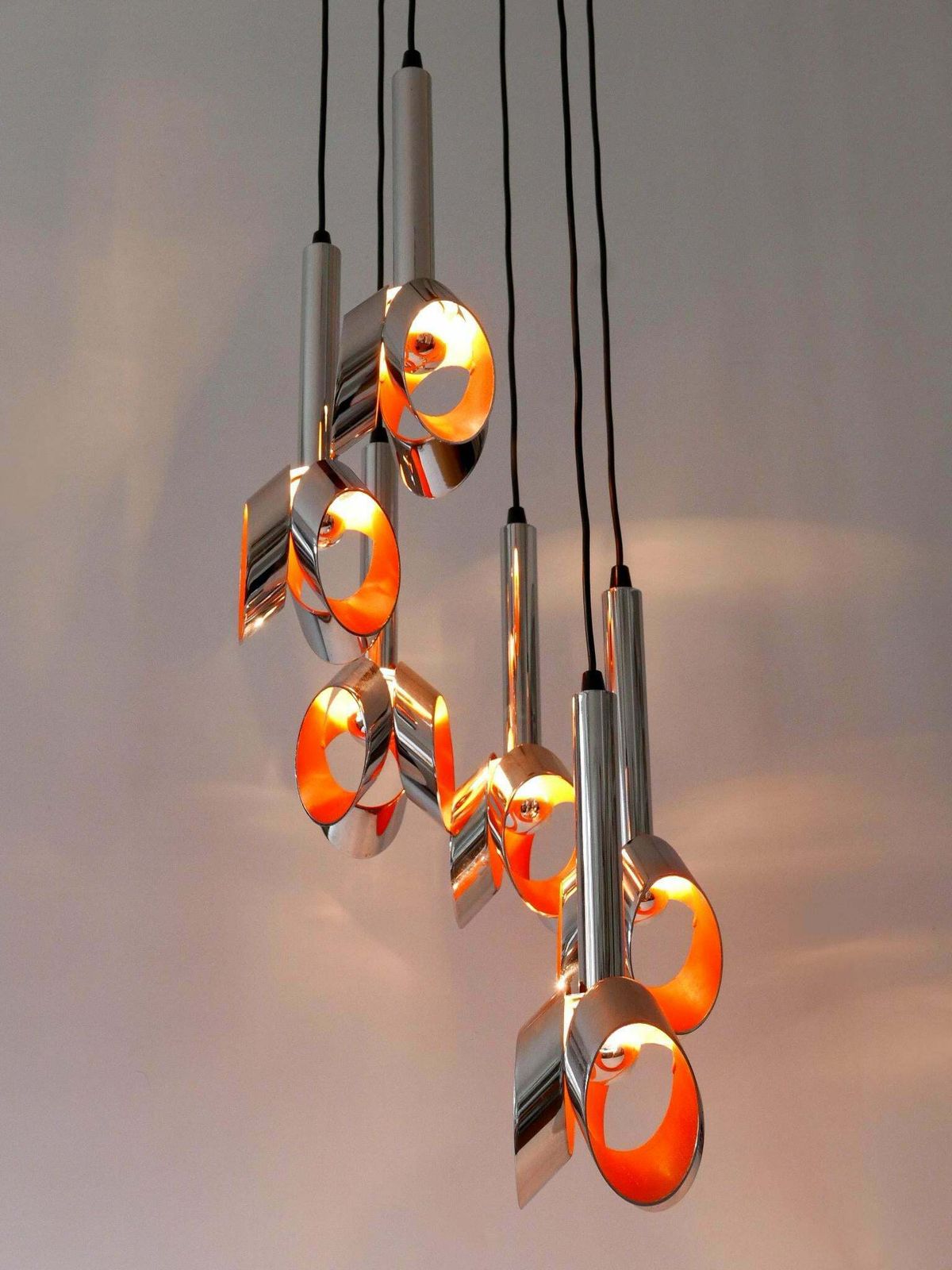 photo furniture Exceptional Mid Century Modern Six Armed Tulip Chandelier Or Pendant Lamp 1970s