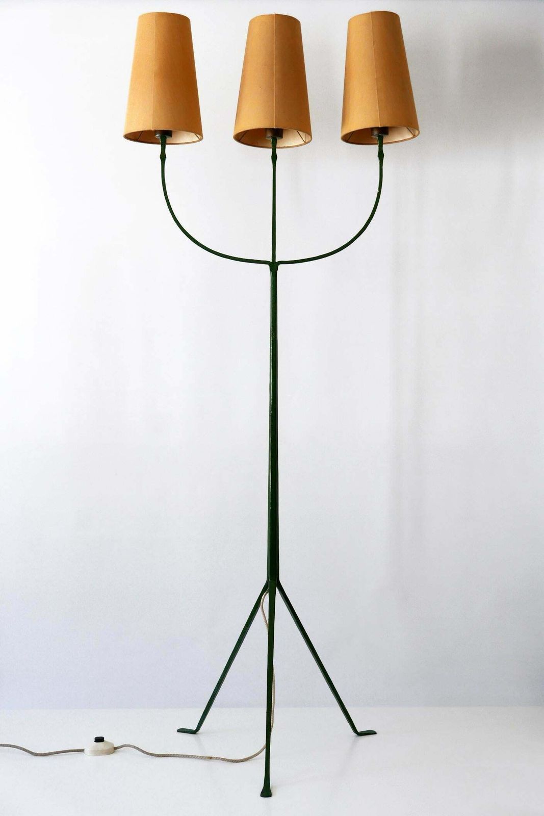 Lighting Exceptional Mid Century Modern Three Flamed Floor Lamp 1950s photo
