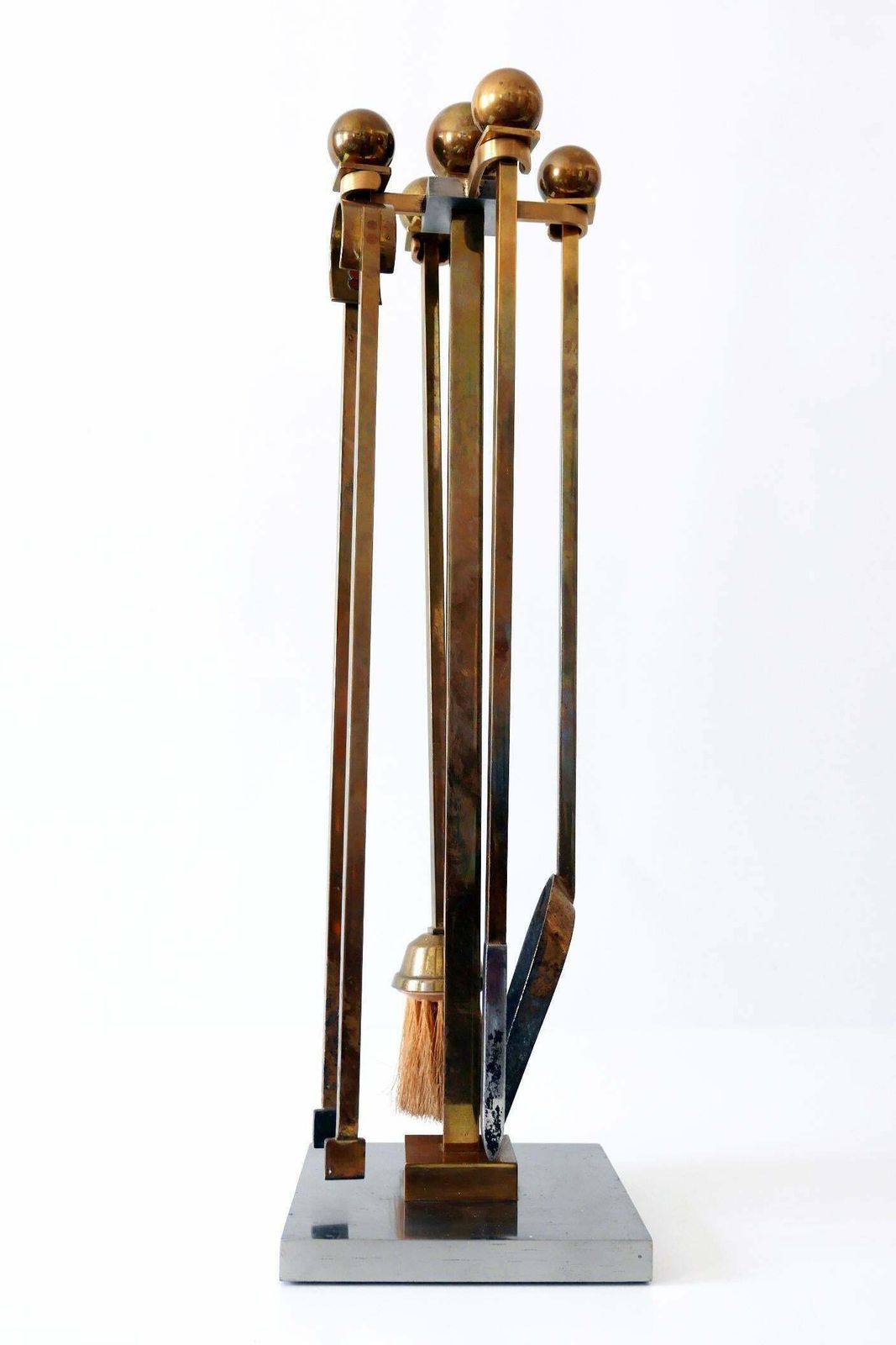5900.0 Exceptional Mid Century Modern Brass And Steel Fireplace Tools 1970s photo