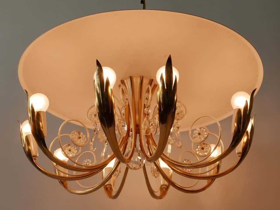 Elegant 10 Flamed Chandelier Or Ceiling Lamp By Vereinigte Werkstätten 1950s photo furniture
