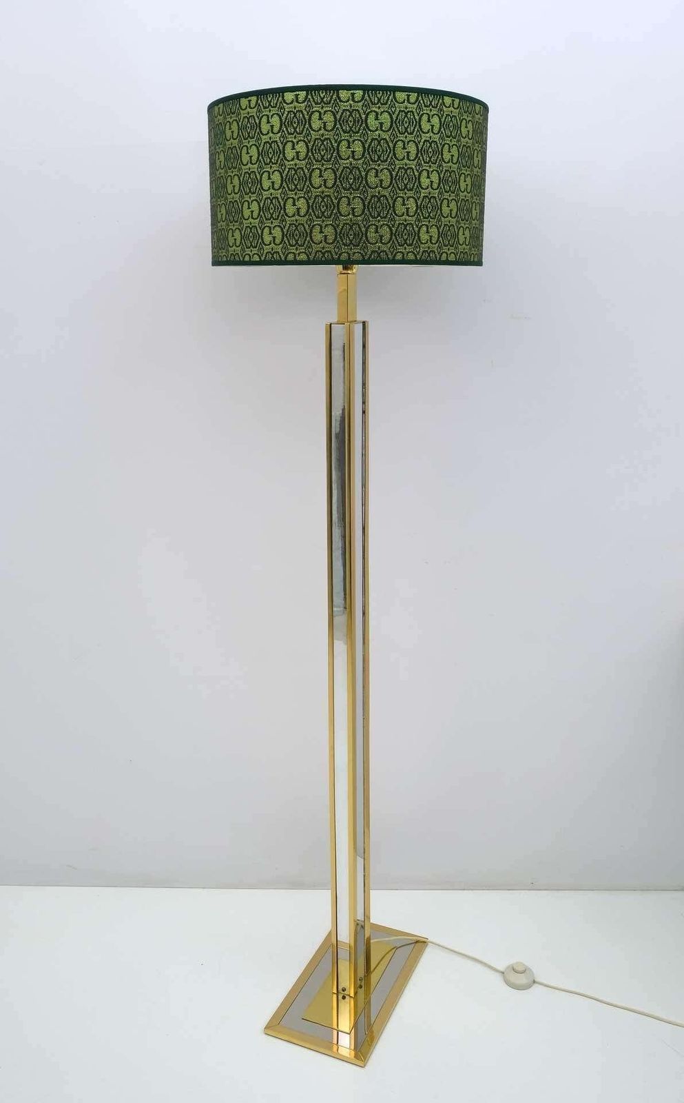 Romeo Rega Mid Century Modern Italian Brass Floor Lamp With Gucci Fabric, 1970s photo furniture