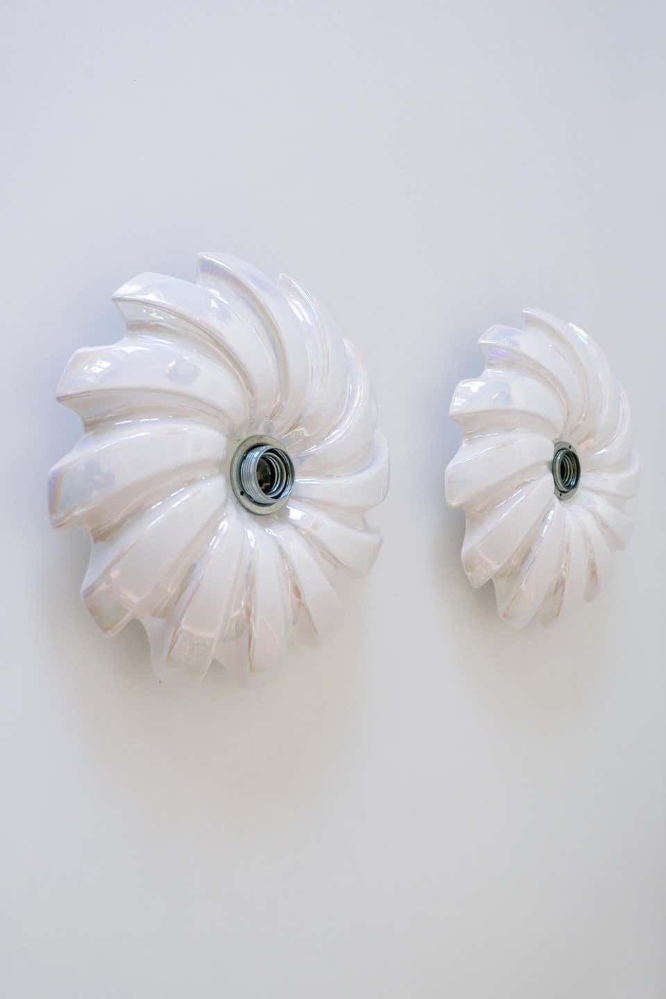 Set Of Two Mid Century Modern Iridescent Glazed Pan Wall Lamps By Goebel Germany photo furniture
