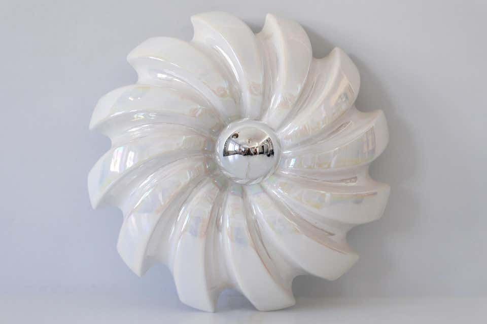 Lighting Set Of Two Mid Century Modern Iridescent Glazed Pan Wall Lamps By Goebel Germany photo