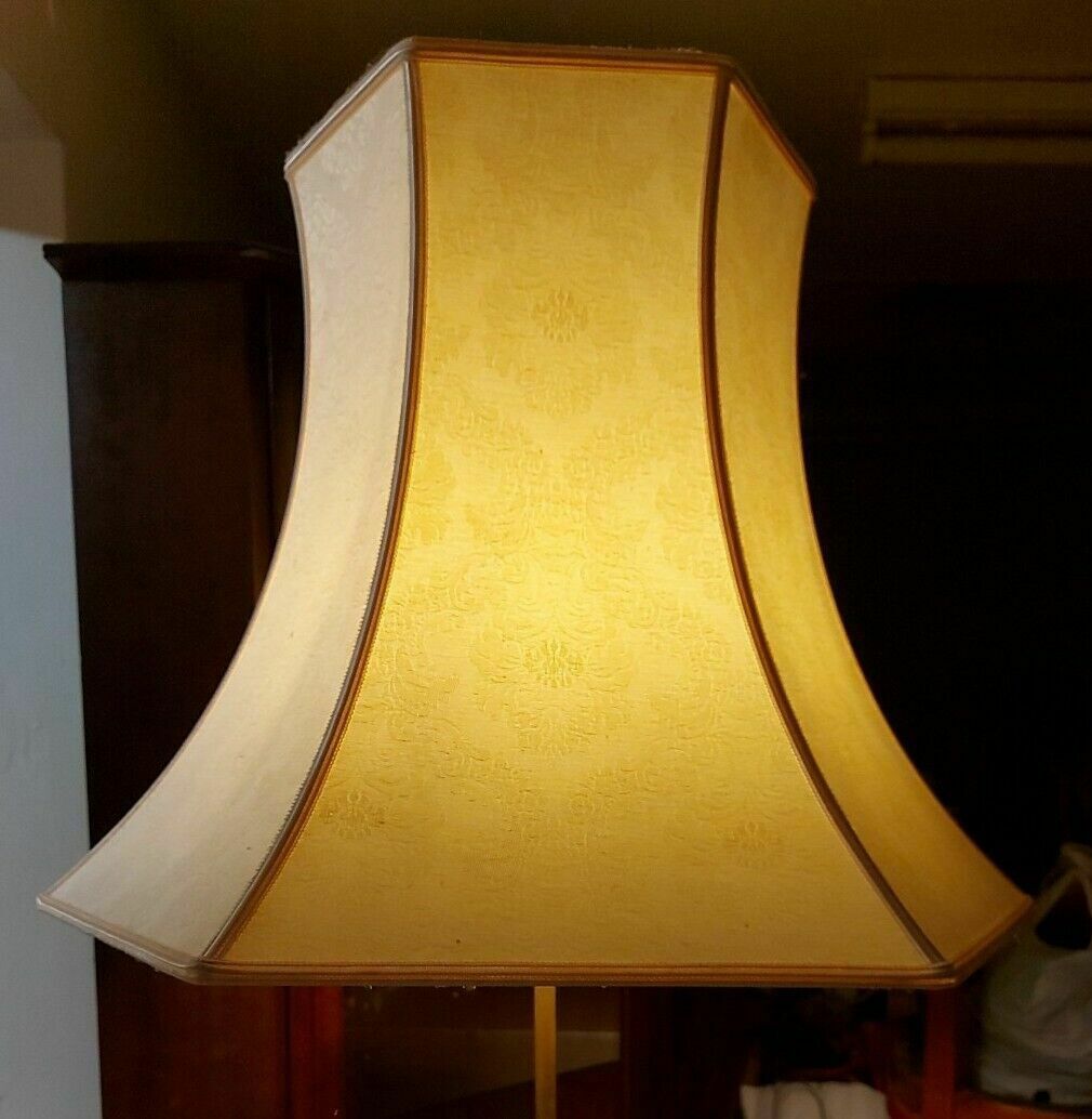 185.0 Vintage/Retro/Mid Century Vintage Teak And Brass Standard Floor Lamp With Shade photo