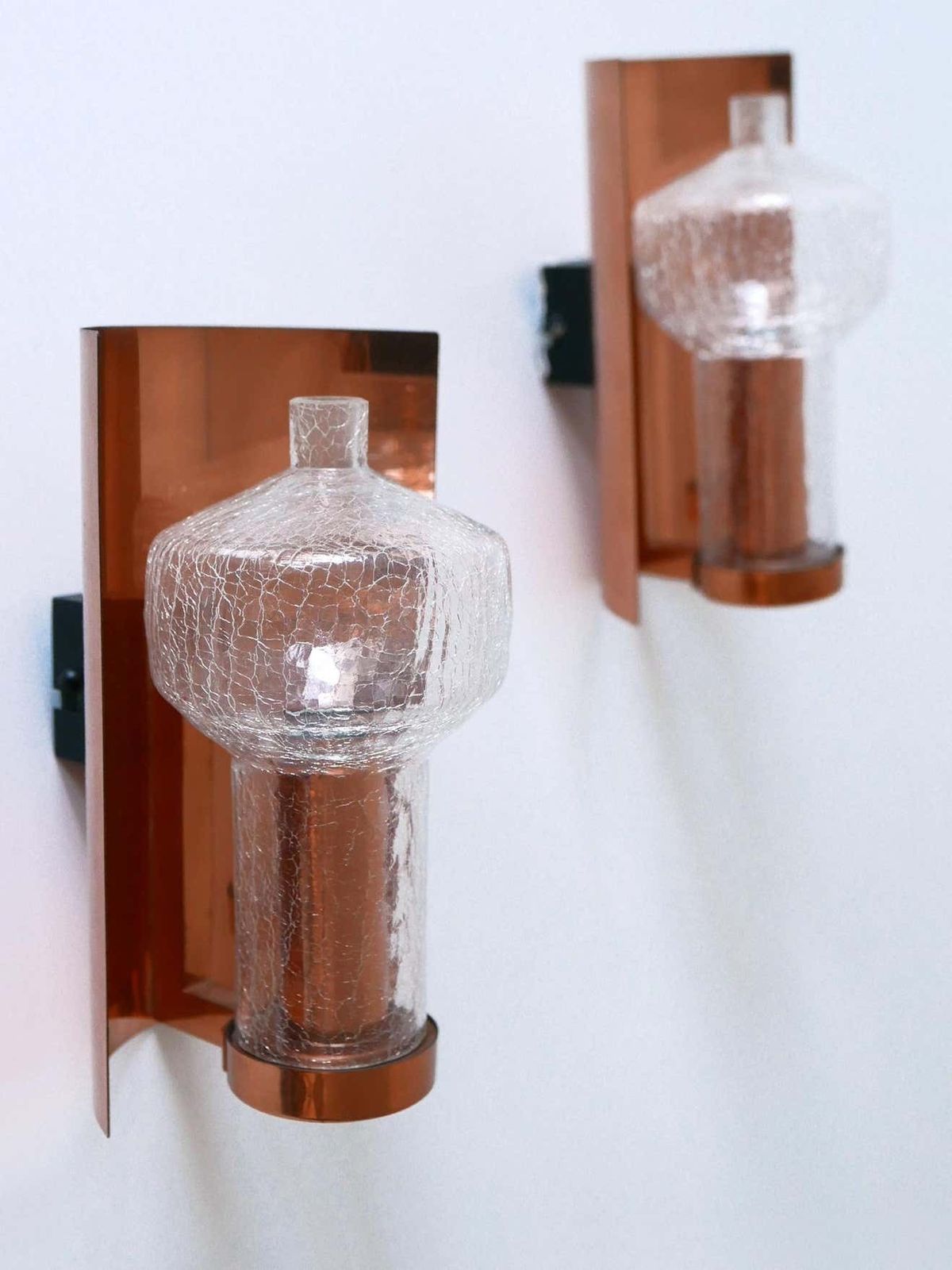 Set Of Two Mid Century Modern Copper & Glass Sconces By Kaiser Leuchten, 1960s photo buy