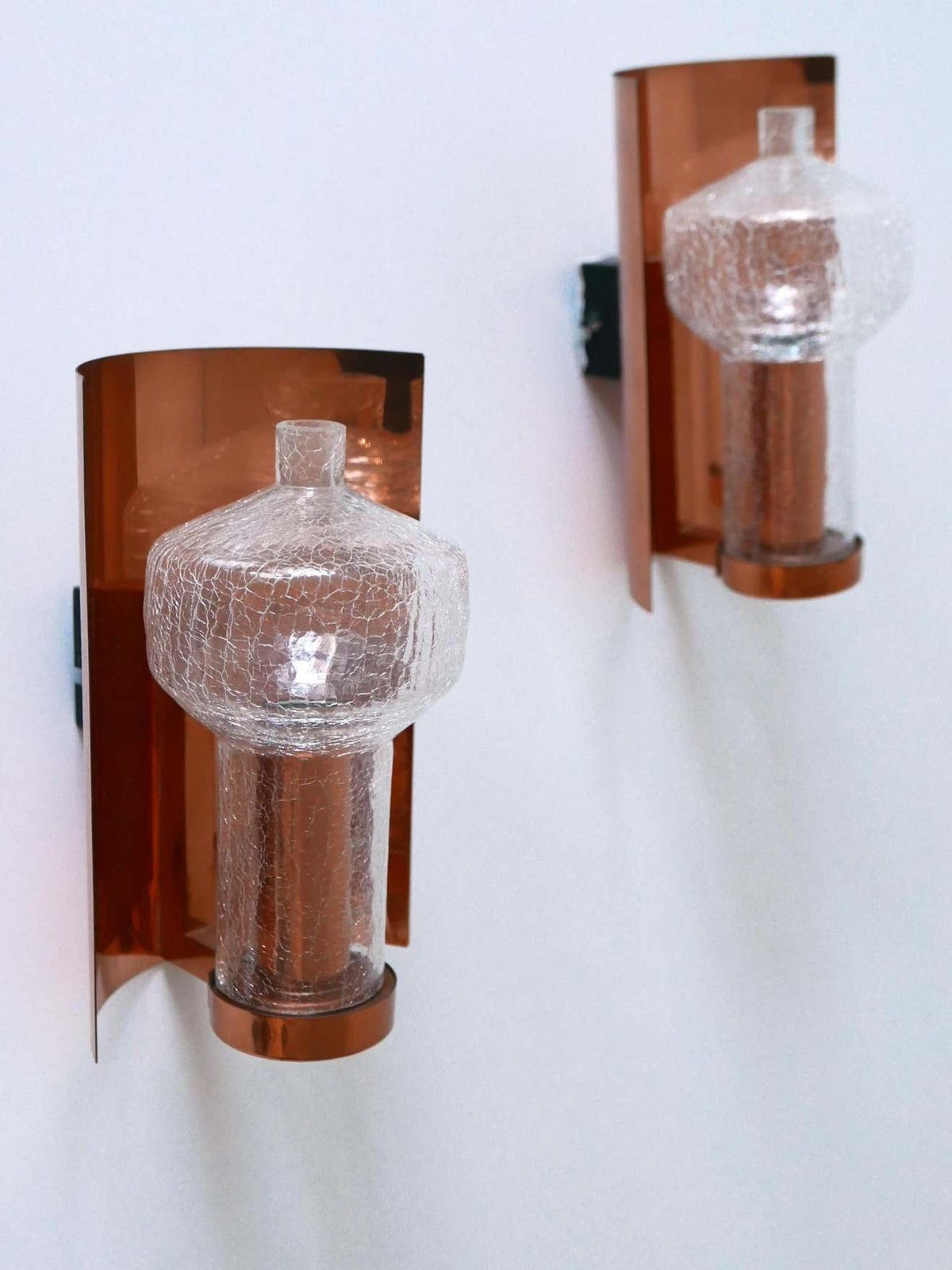 photo for sale Set Of Two Mid Century Modern Copper & Glass Sconces By Kaiser Leuchten, 1960s