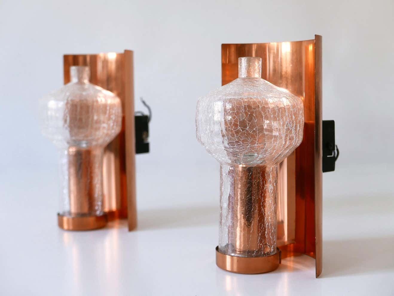 photo vintage Set Of Two Mid Century Modern Copper & Glass Sconces By Kaiser Leuchten, 1960s