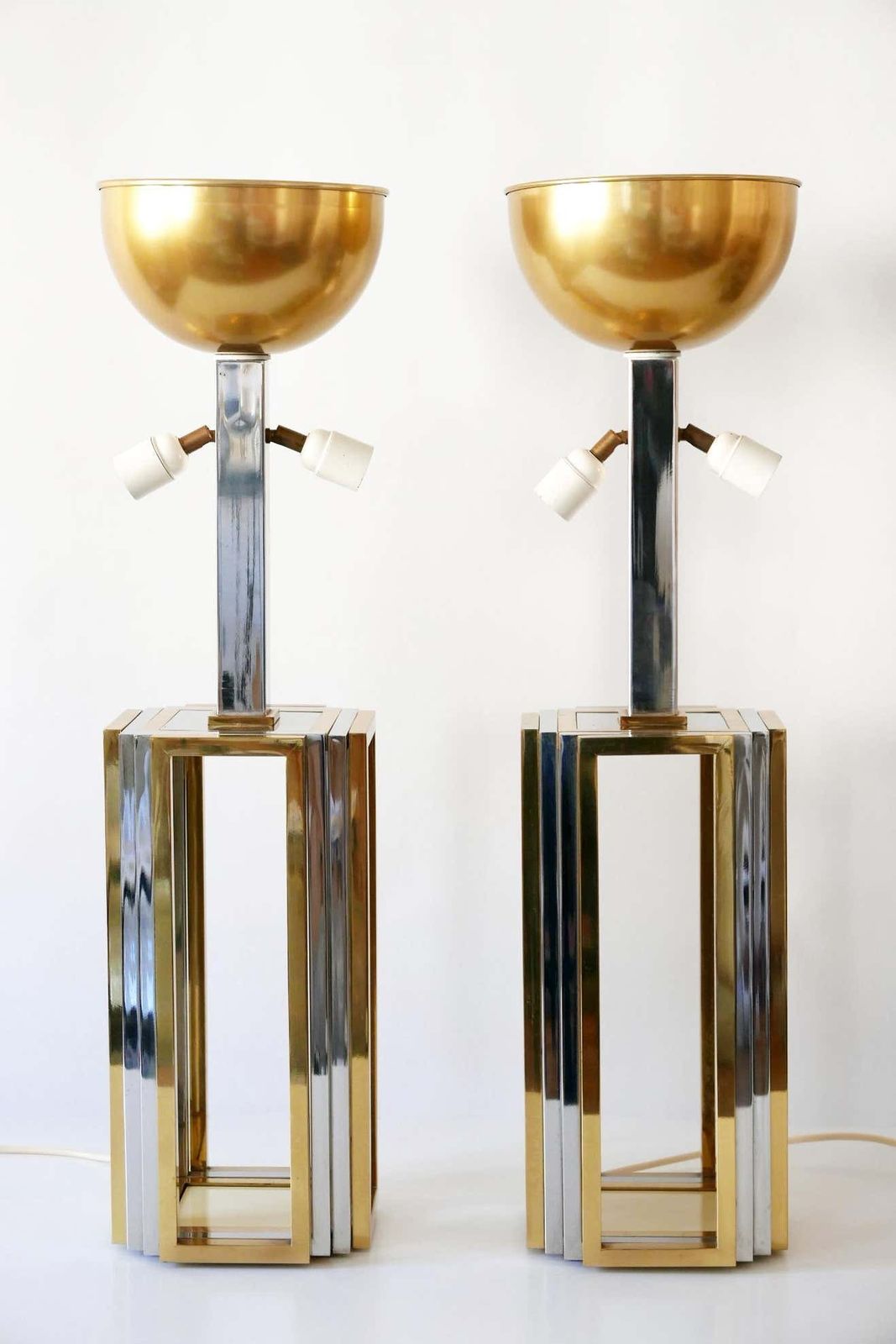 Lighting Set Of Two Monumental Bicolor Table Or Floor Lamps By Romeo Rega, 1970s, Italy photo