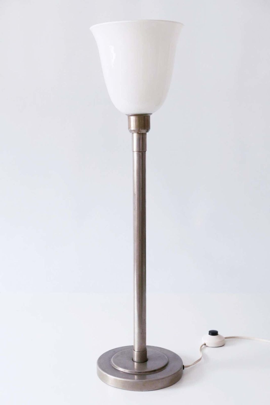 Elegant Art Deco Bauhaus Nickel Plated Brass Table Lamp Or Floor Light, 1930s photo furniture
