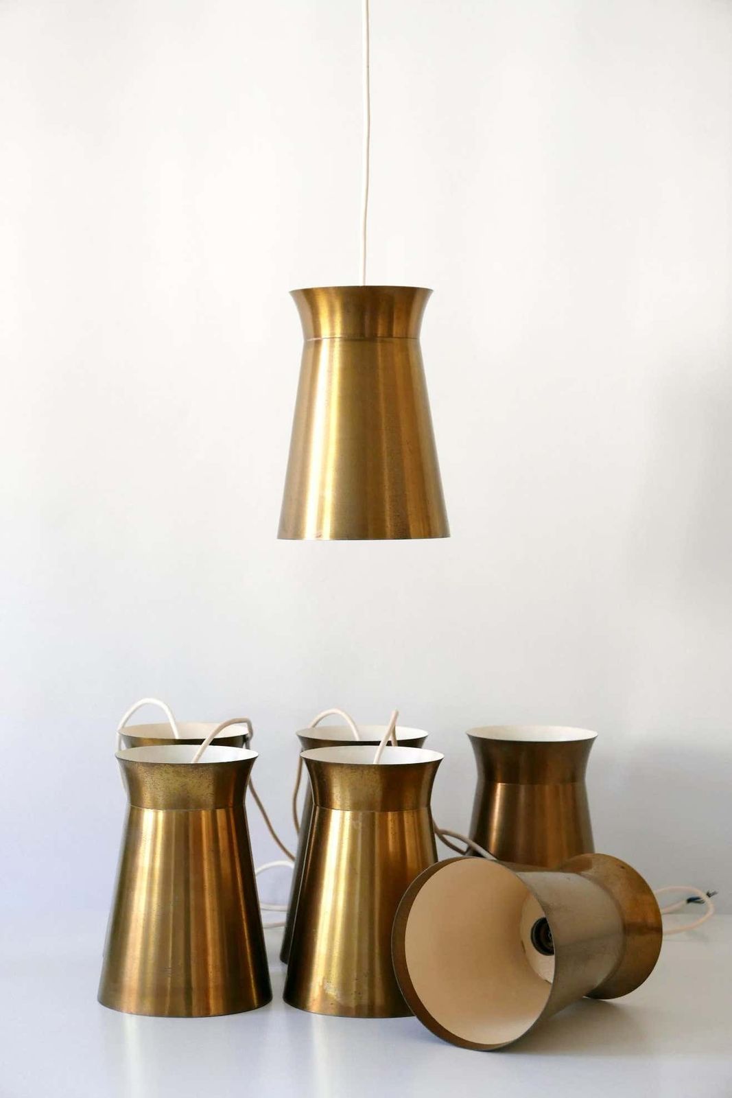 photo for sale Elegant Mid Century Modern Brass Pendant Lamps Or Hanging Lights, 1950s, Germany