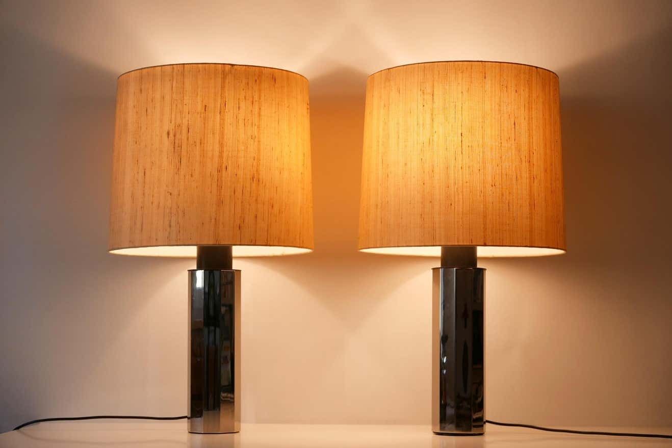 Set Of Two Huge, 5 Flamed Midcentury Decagonal Chrome Table Lamps 1960s, Germany photo furniture