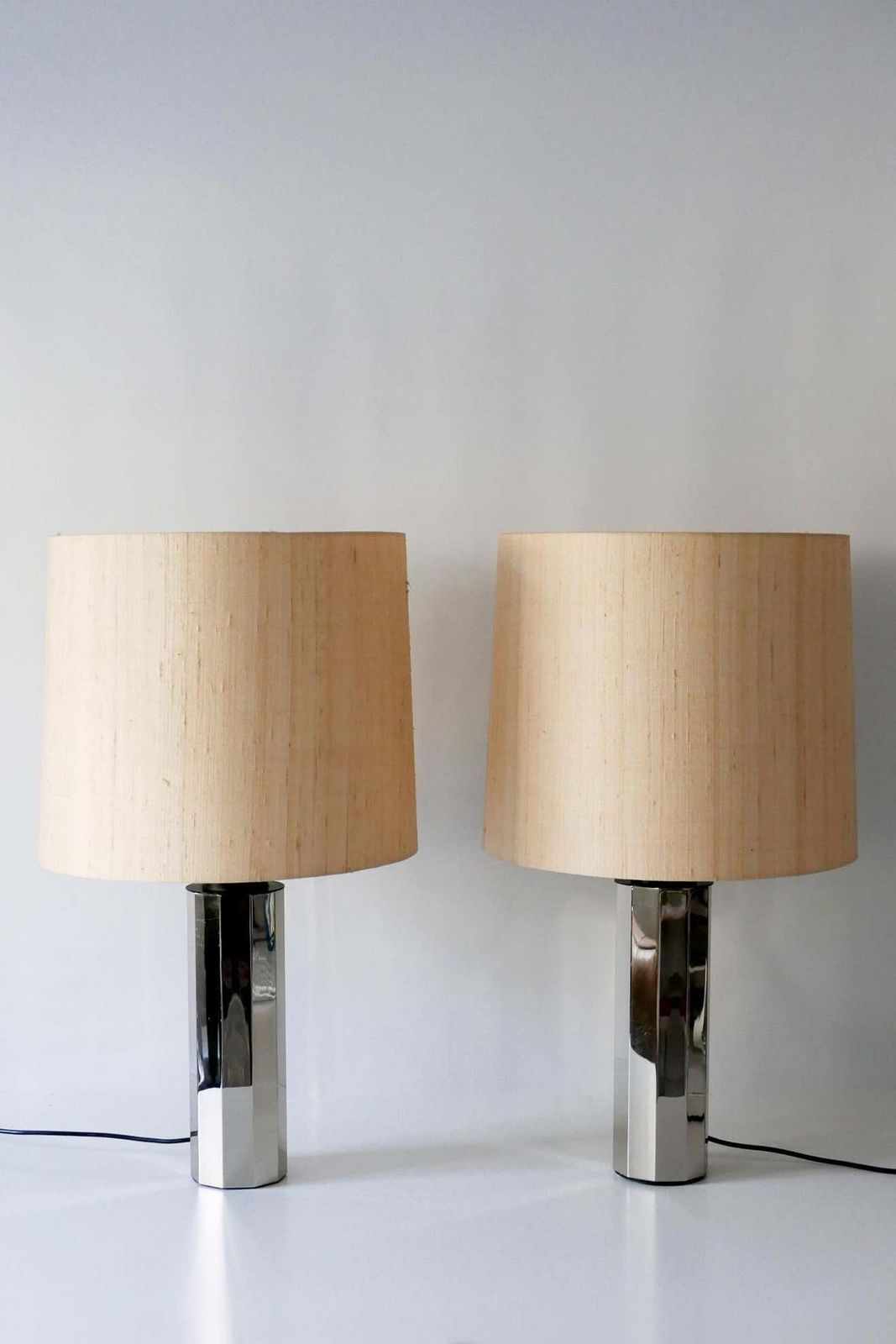 Set Of Two Huge, 5 Flamed Midcentury Decagonal Chrome Table Lamps 1960s, Germany photo 4084.0