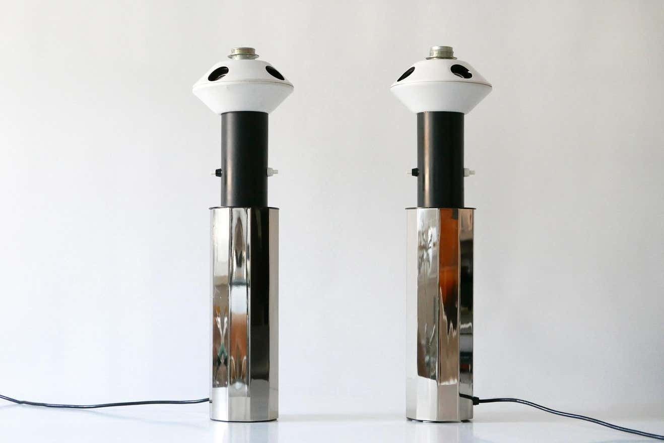 photo furniture Set Of Two Huge, 5 Flamed Midcentury Decagonal Chrome Table Lamps 1960s, Germany