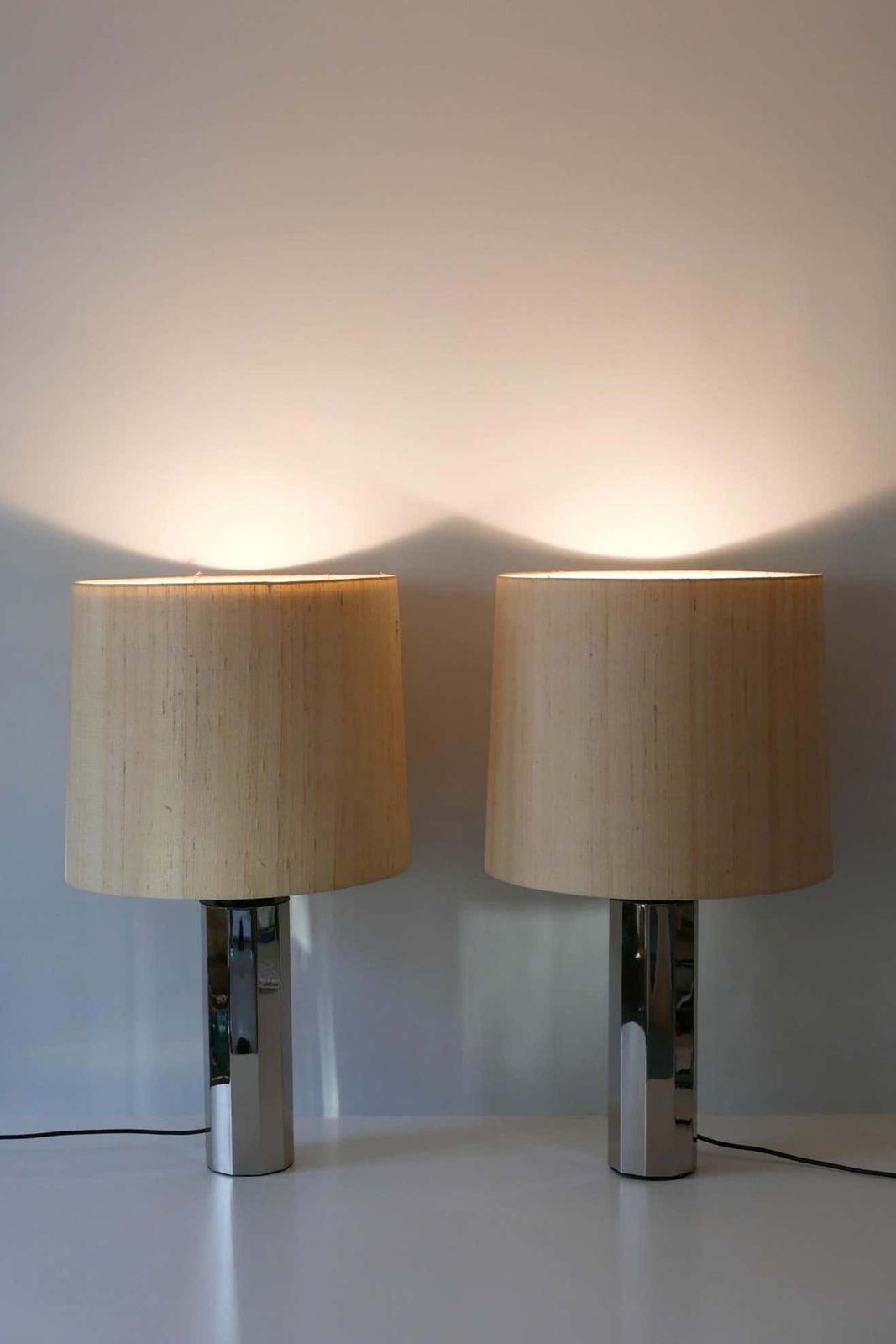 4084.0 Set Of Two Huge, 5 Flamed Midcentury Decagonal Chrome Table Lamps 1960s, Germany photo