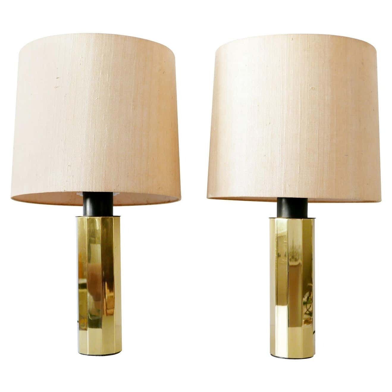 Set Of Two Huge, 5 Flamed Midcentury Decagonal Brass Table Lamps, 1960s, Germany