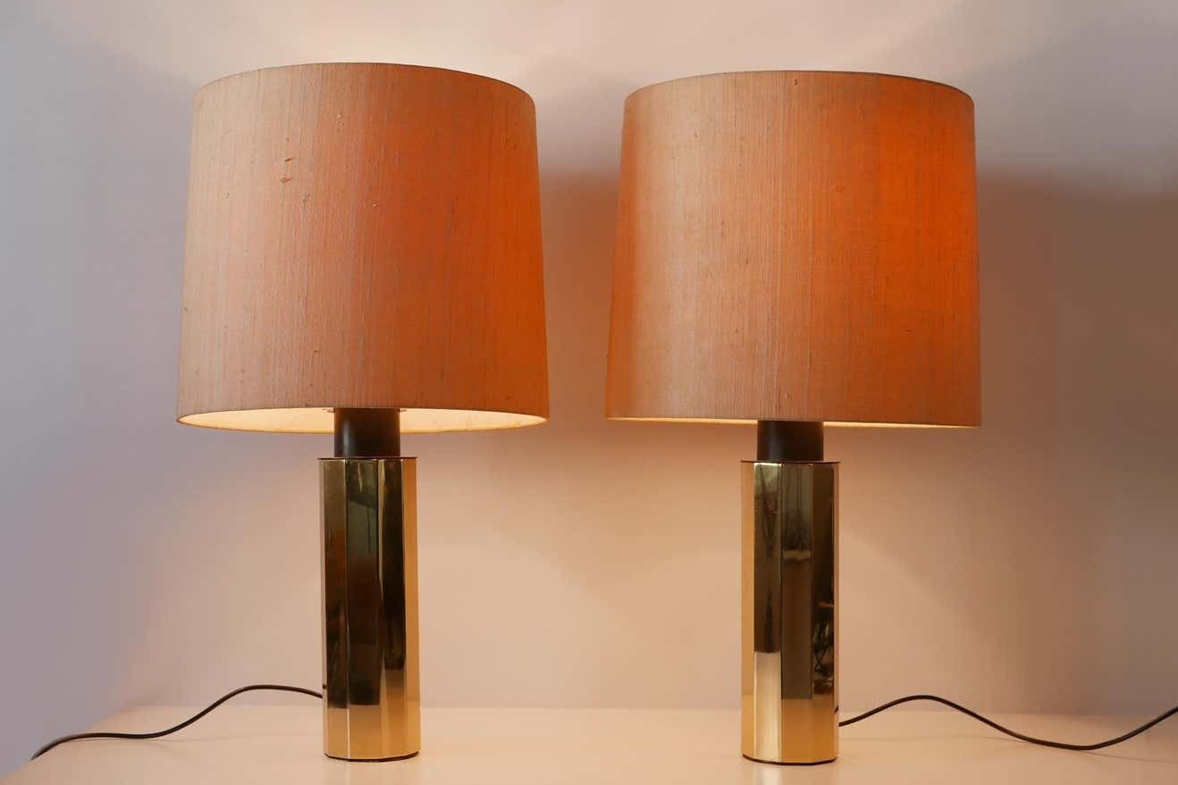 Set Of Two Huge, 5 Flamed Midcentury Decagonal Brass Table Lamps, 1960s, Germany photo furniture