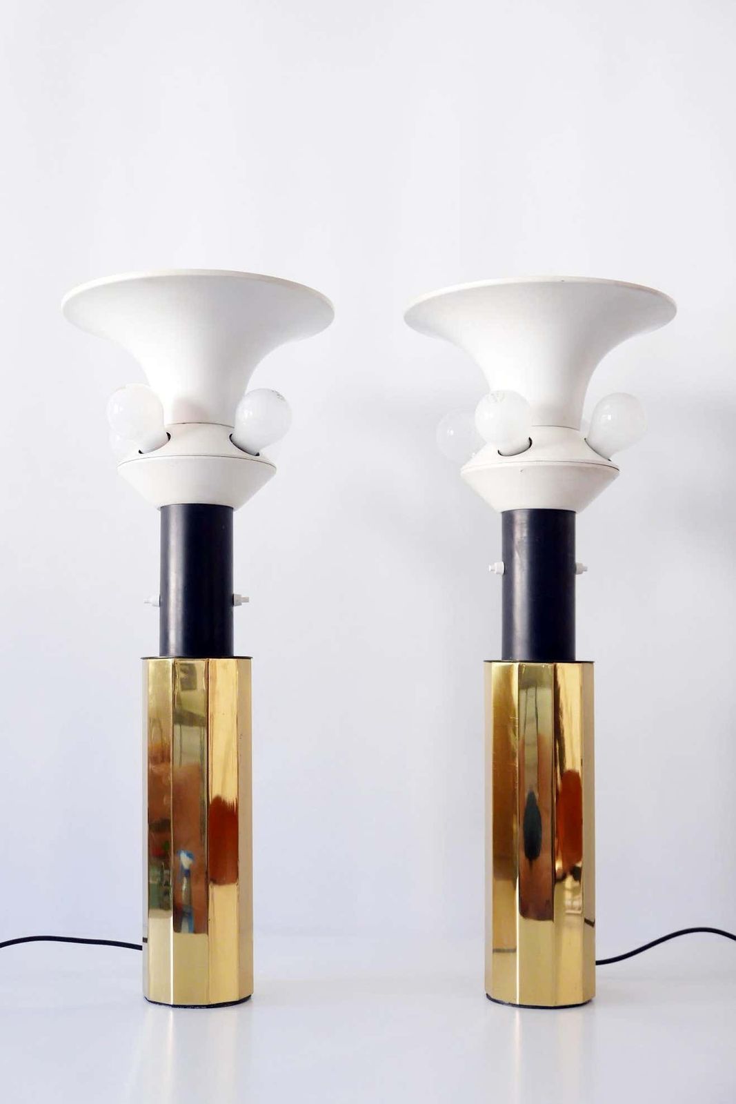 Lighting Set Of Two Huge, 5 Flamed Midcentury Decagonal Brass Table Lamps, 1960s, Germany photo