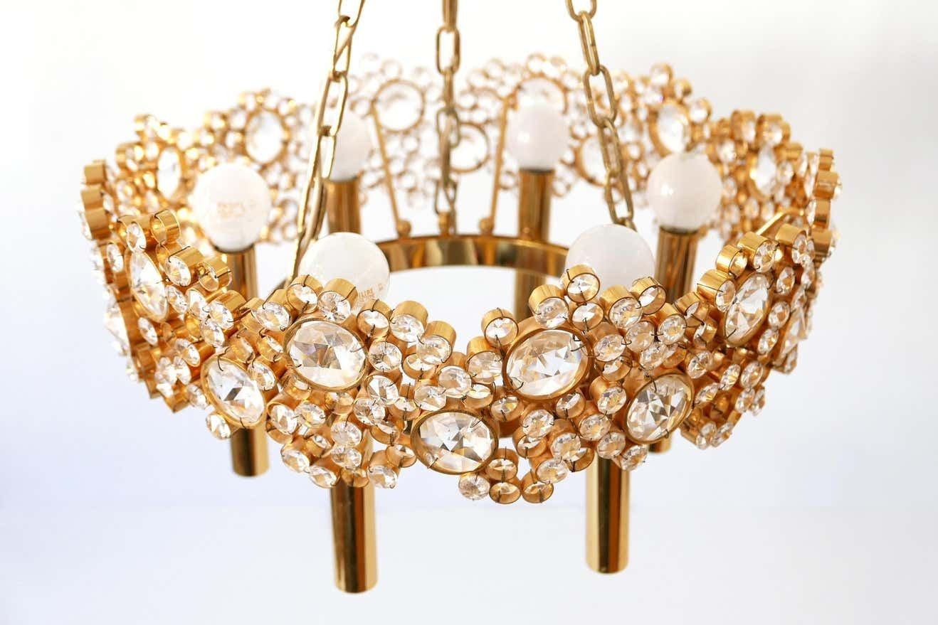 3494.0 Gilt Brass Facet Cut Crystal Glass Chandelier ''Jewel'' By Palwa, 1970s, Germany photo