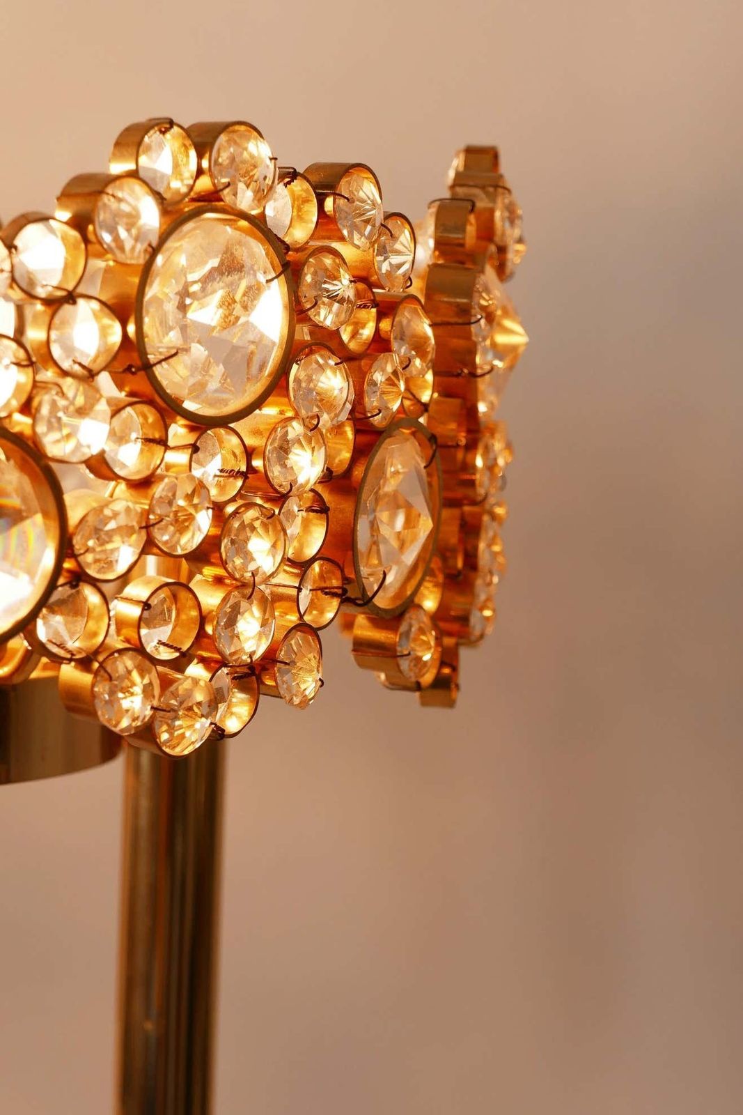 photo buy Gilt Brass Facet Cut Crystal Glass Chandelier ''Jewel'' By Palwa, 1970s, Germany