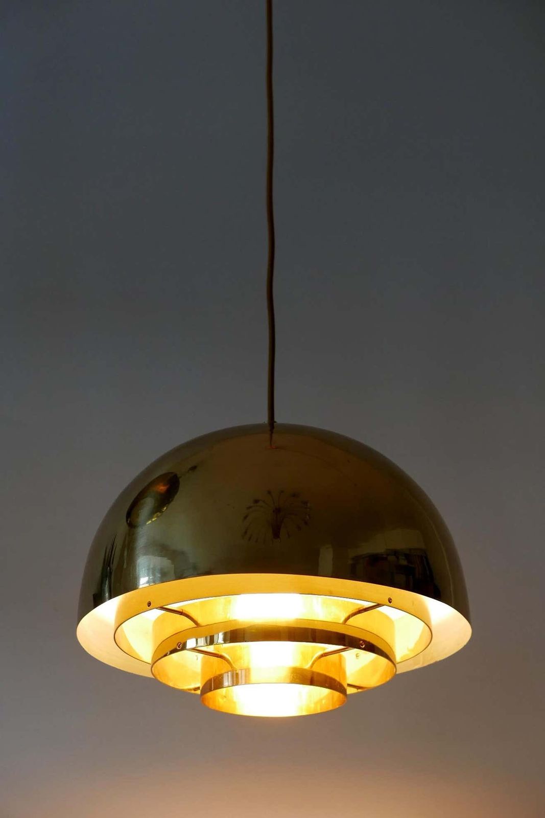 Brass Pendant Lamp Dome By Vereinigte Werkstätten München In 1960s, Germany photo Lighting