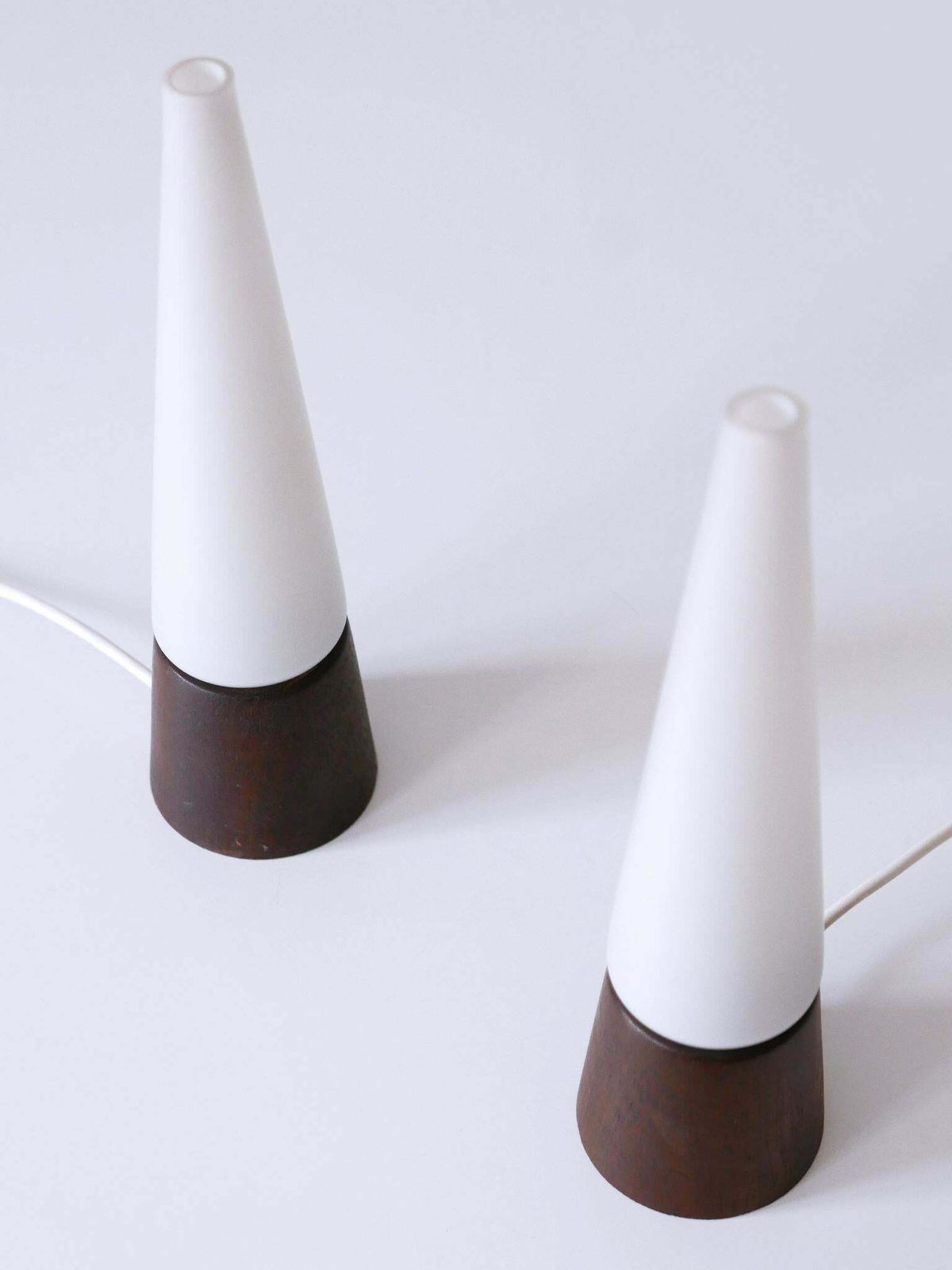 photo furniture Set Of Two Mid Century Modern Opaline Glass & Teak Table Lamps Scandinavia 1960s