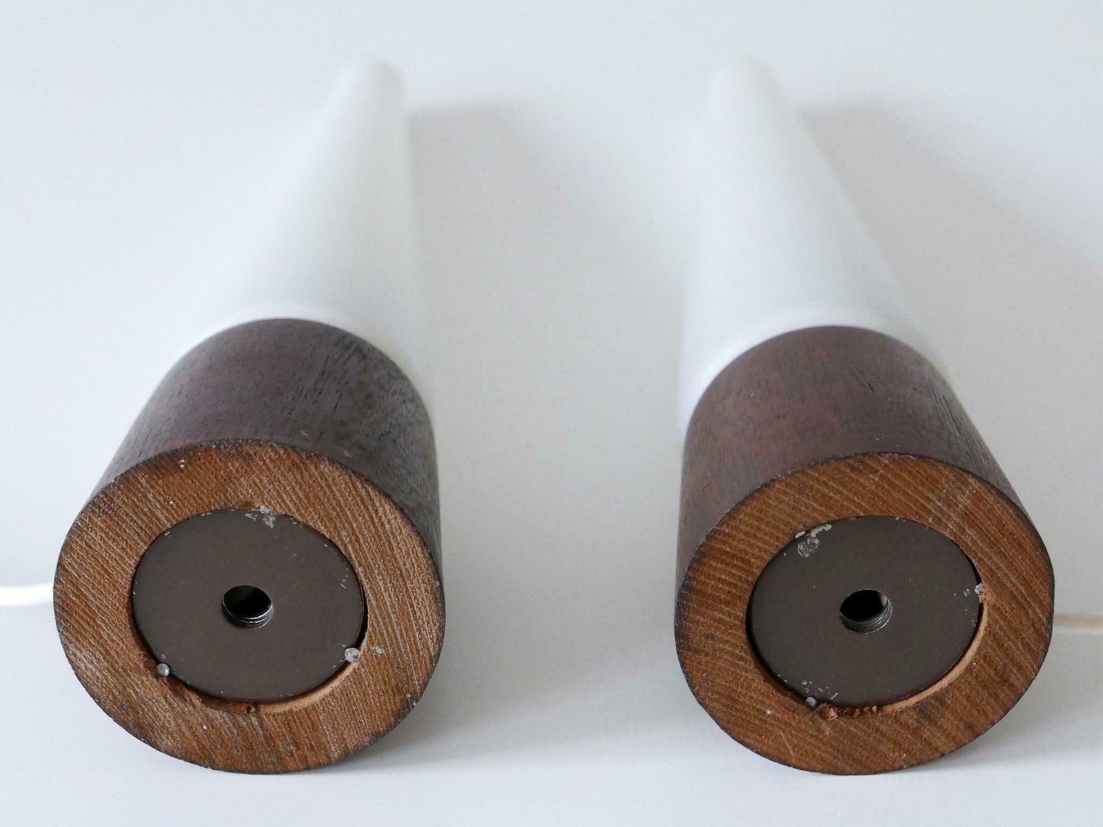 photo vinterior Set Of Two Mid Century Modern Opaline Glass & Teak Table Lamps Scandinavia 1960s