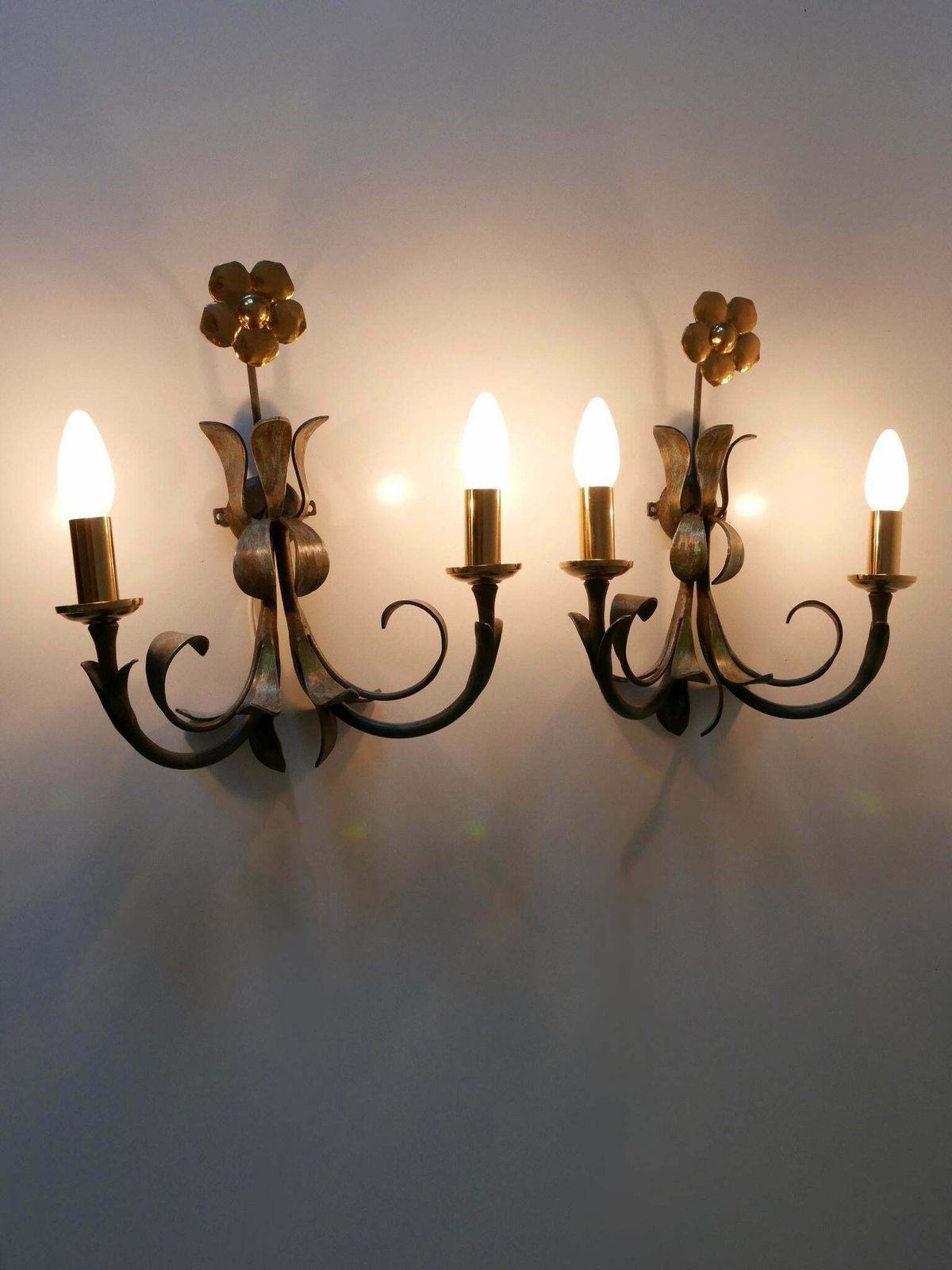 Set Of Two Brass & Metal Flush Mount Or Sconces By Hans Möller, Germany, 1970s photo Lighting
