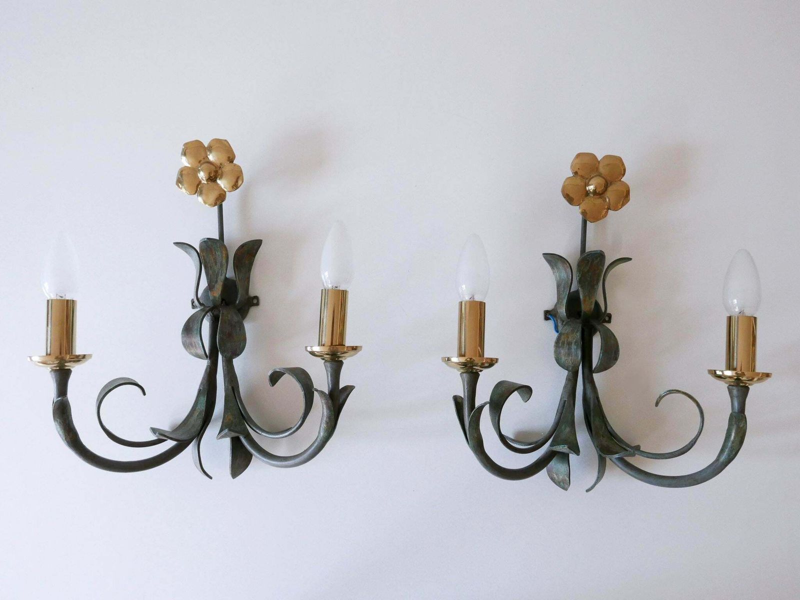 Set Of Two Brass & Metal Flush Mount Or Sconces By Hans Möller, Germany, 1970s photo vintage