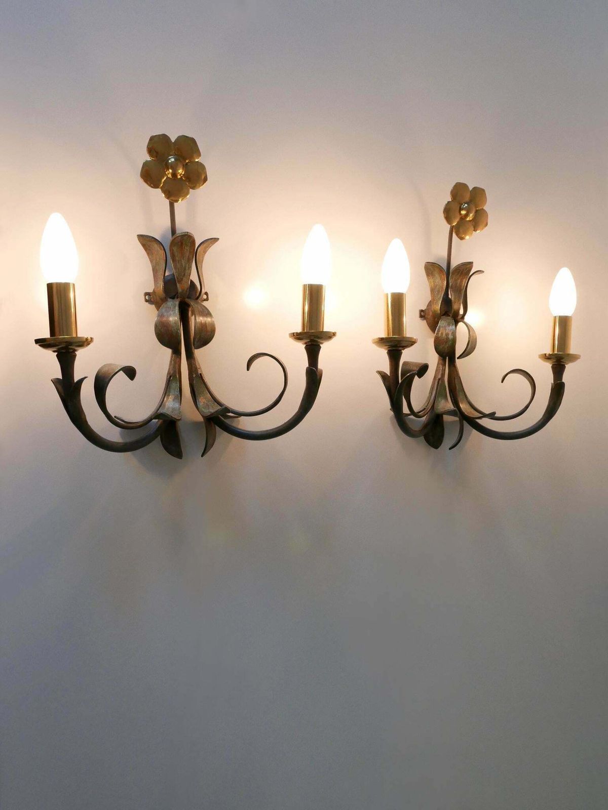 photo for sale Set Of Two Brass & Metal Flush Mount Or Sconces By Hans Möller, Germany, 1970s