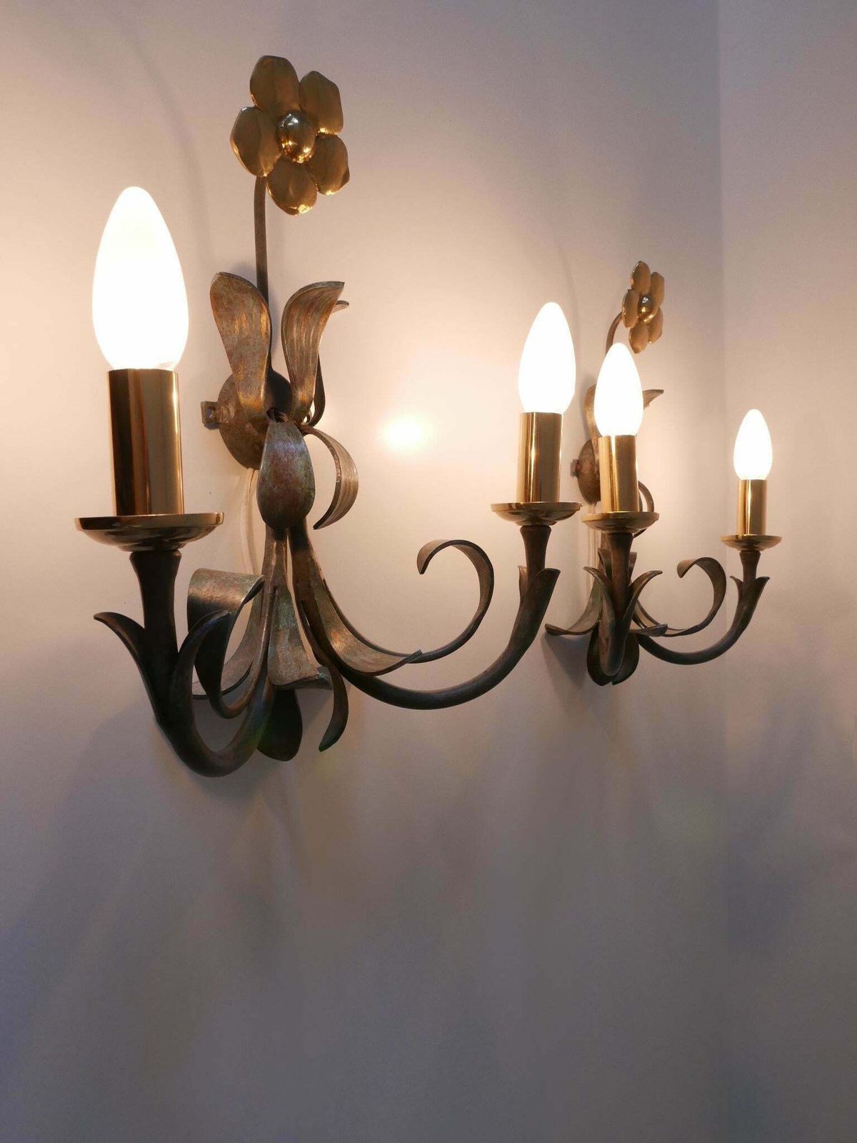 Lighting Set Of Two Brass & Metal Flush Mount Or Sconces By Hans Möller, Germany, 1970s photo